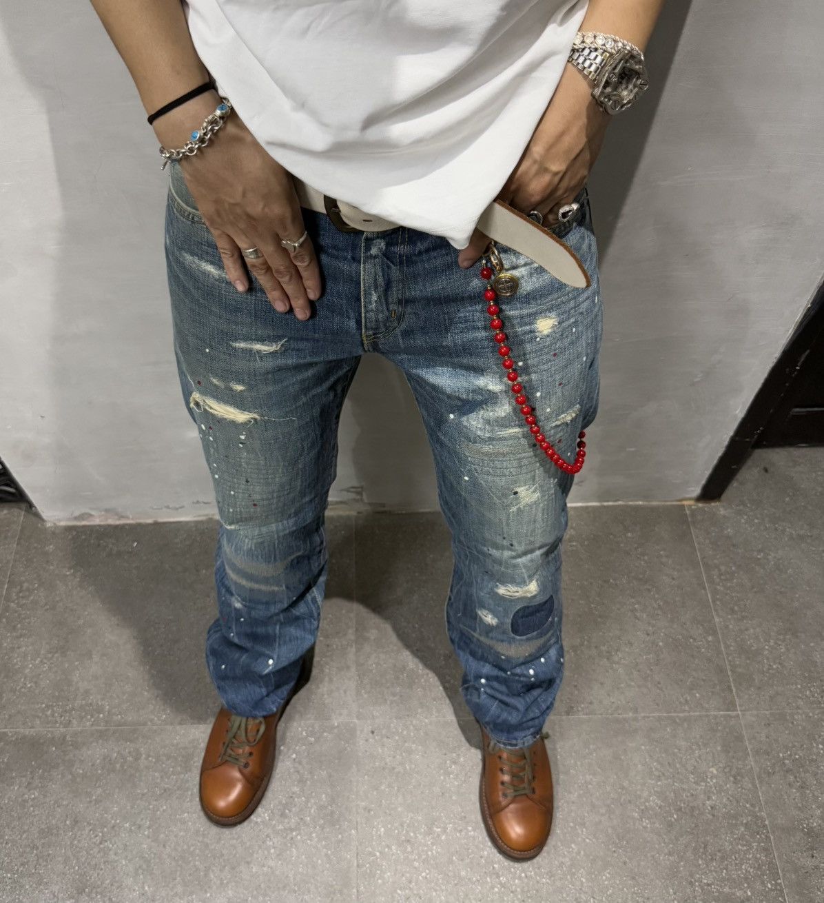 Sophnet. hiroshi fujiwara x sophnet distressed denim jeans Size US 32 / EU 48 - 14 Thumbnail