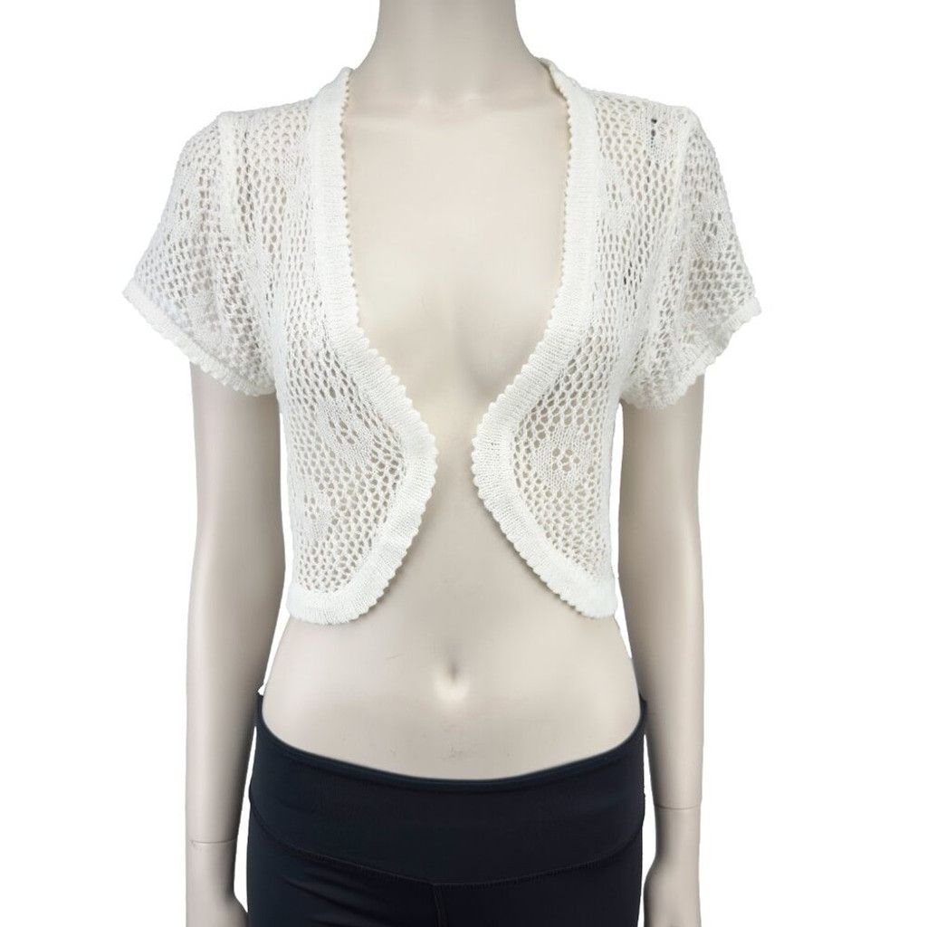 Vintage VINTAGE Crochet Cropped Cardigan Bolero White Casa Donna S Size XS / US 0-2 / IT 36-38 - 1 Thumbnail