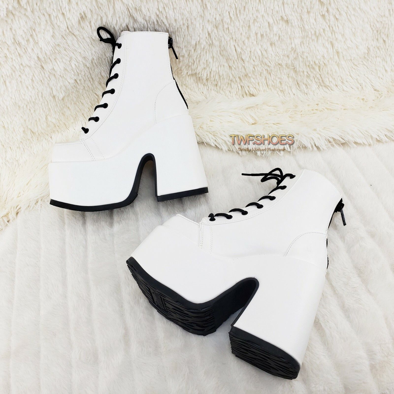 Other Camel 203 Stacked White Matte Platform Goth Punk Ankle Boots Size US 8 / IT 38 - 3 Thumbnail