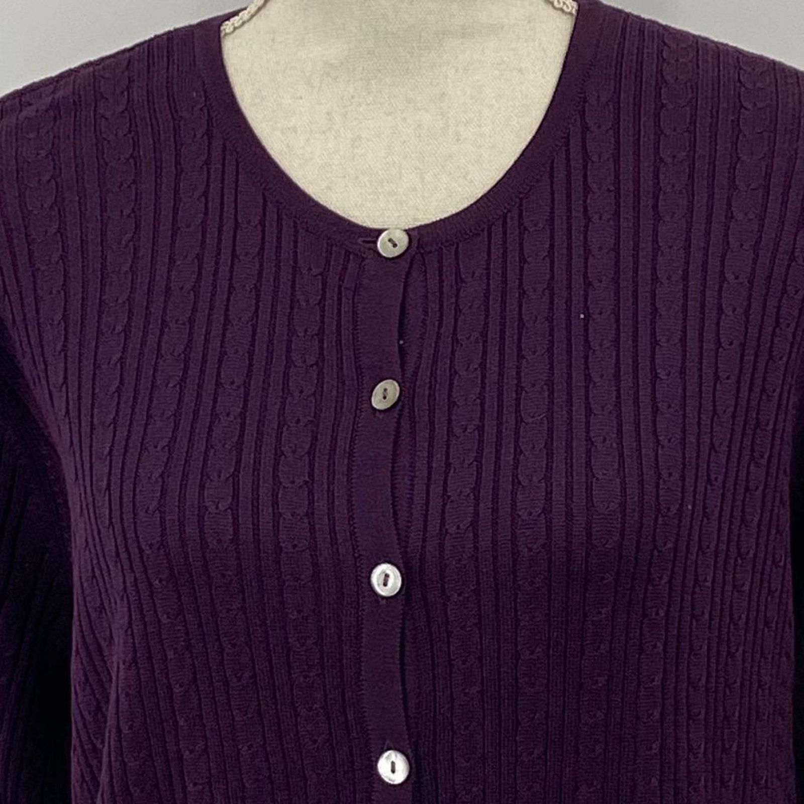 Robert Talbott Talbots Petite L Purple Silk Cable Knit Cardigan Sweater Size L / US 10 / IT 46 - 4 Thumbnail