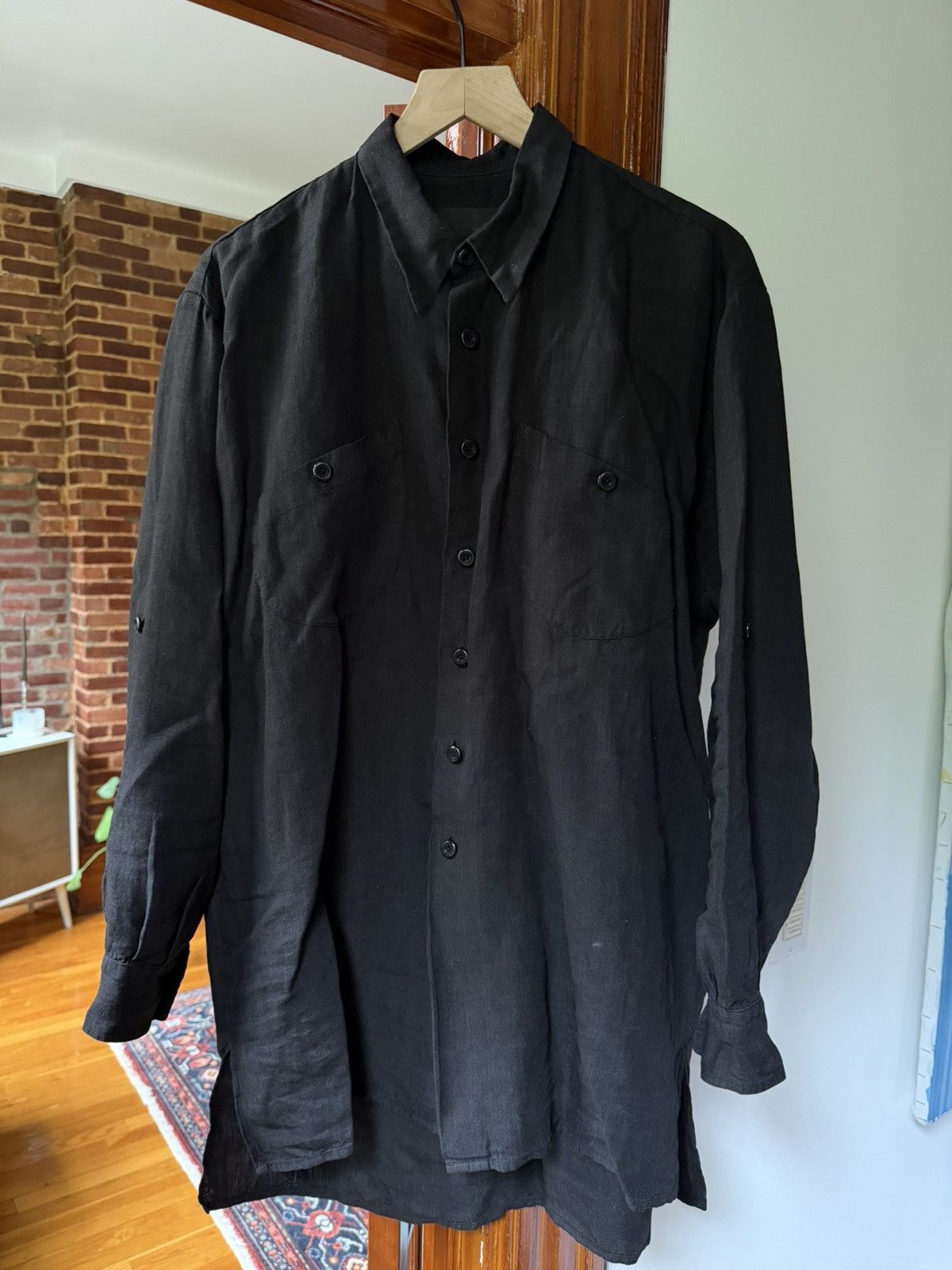 Geoffrey B Small Linen Shirt in Black