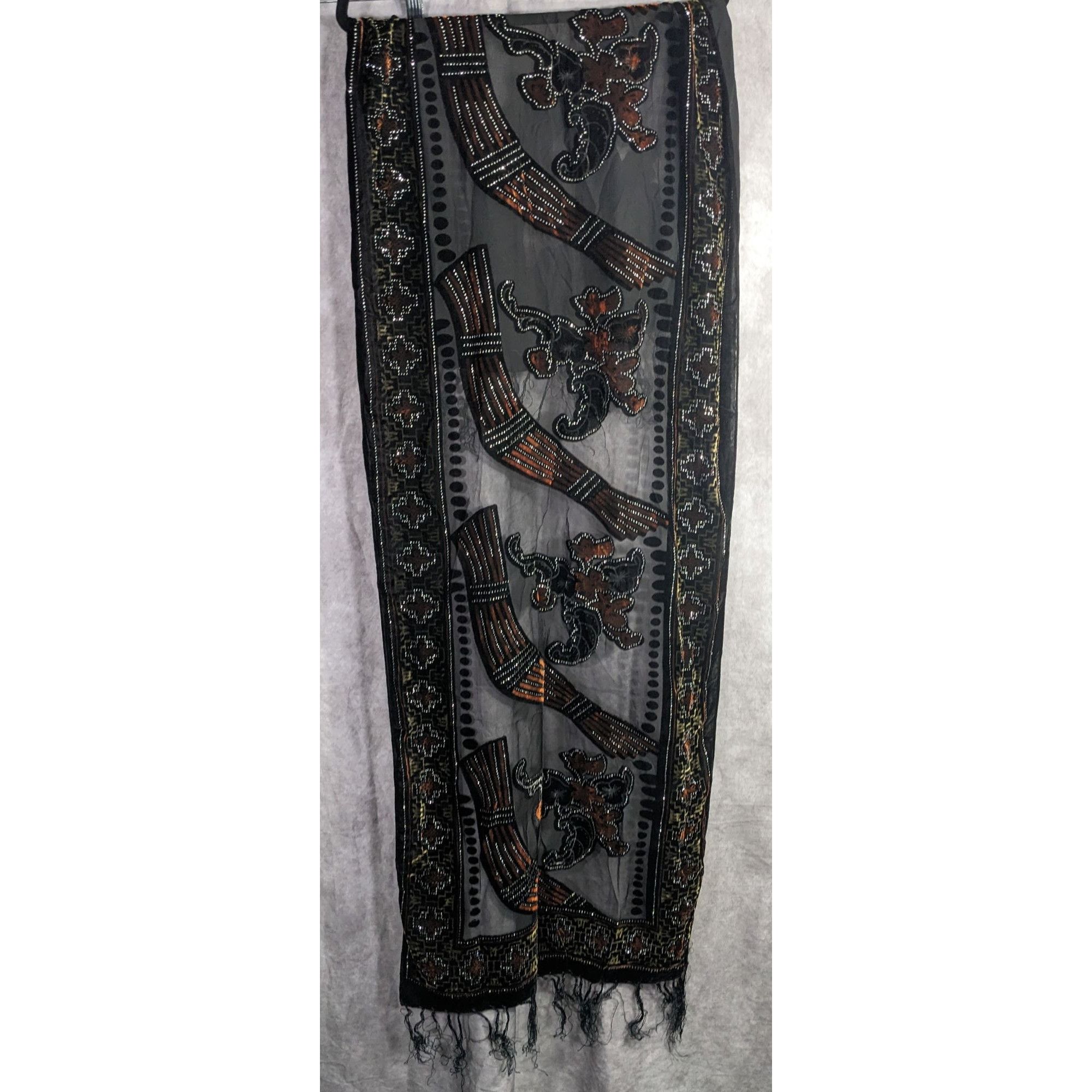 Other Vintage Glitter Burnt Velvet Floral Scarf With Fringe Elegan Size ONE SIZE - 7 Thumbnail
