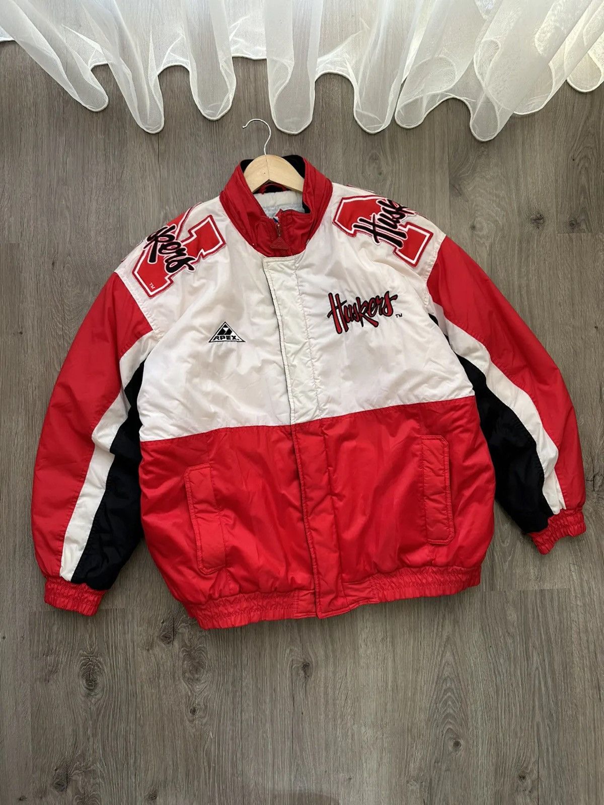 Image of NBA x Nfl Vintage Nfl Apex One Husters Nebraska Varsity Red Jacket, Men's (Size Large)