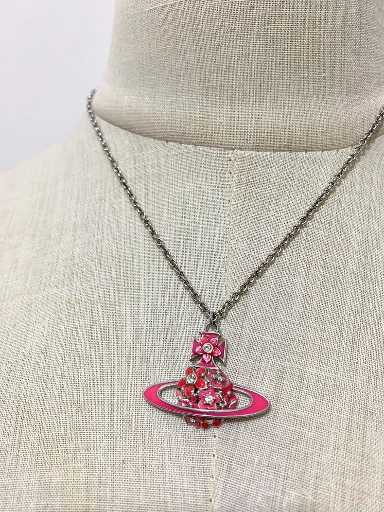 Vivienne Westwood Vivienne Westwood Mid-old pink floral Saturn necklace Size ONE SIZE - 1 Thumbnail