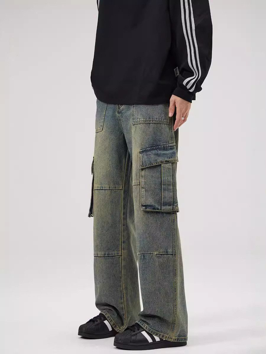 Vintage American retro washed multi-pocket jeans for men Size US 32 / EU 48 - 4 Thumbnail