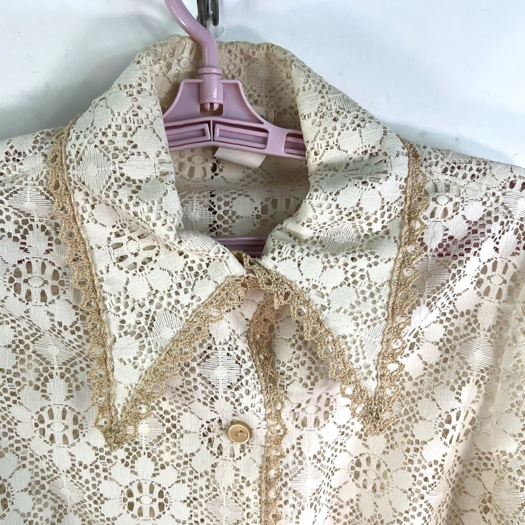 Vintage VTG 70's Mr Stan Lace Floral Button-Up Dagger Collar Shirt Womens SZ 13/14 Ivory Size XL / US 12-14 / IT 48-50 - 3 Thumbnail