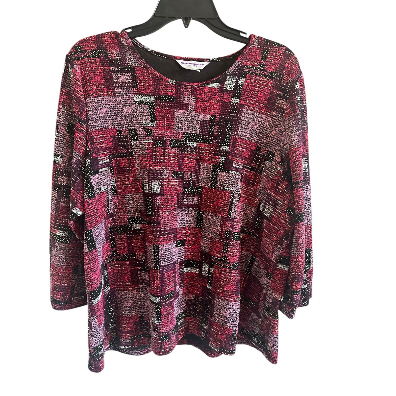 Other Petite Large Crew Neck 3/4 Sleeve Purple Geometric Blouse Size L / US 10 / IT 46 - 8 Thumbnail