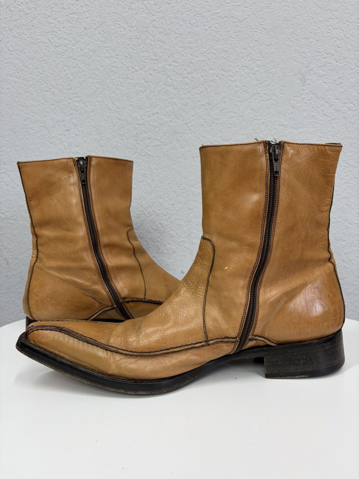 Hedi Slimane Vintage Camel Leather Zip Boots Guidi CCP Rick Owens Style Size US 11 / EU 44 - 2 Thumbnail