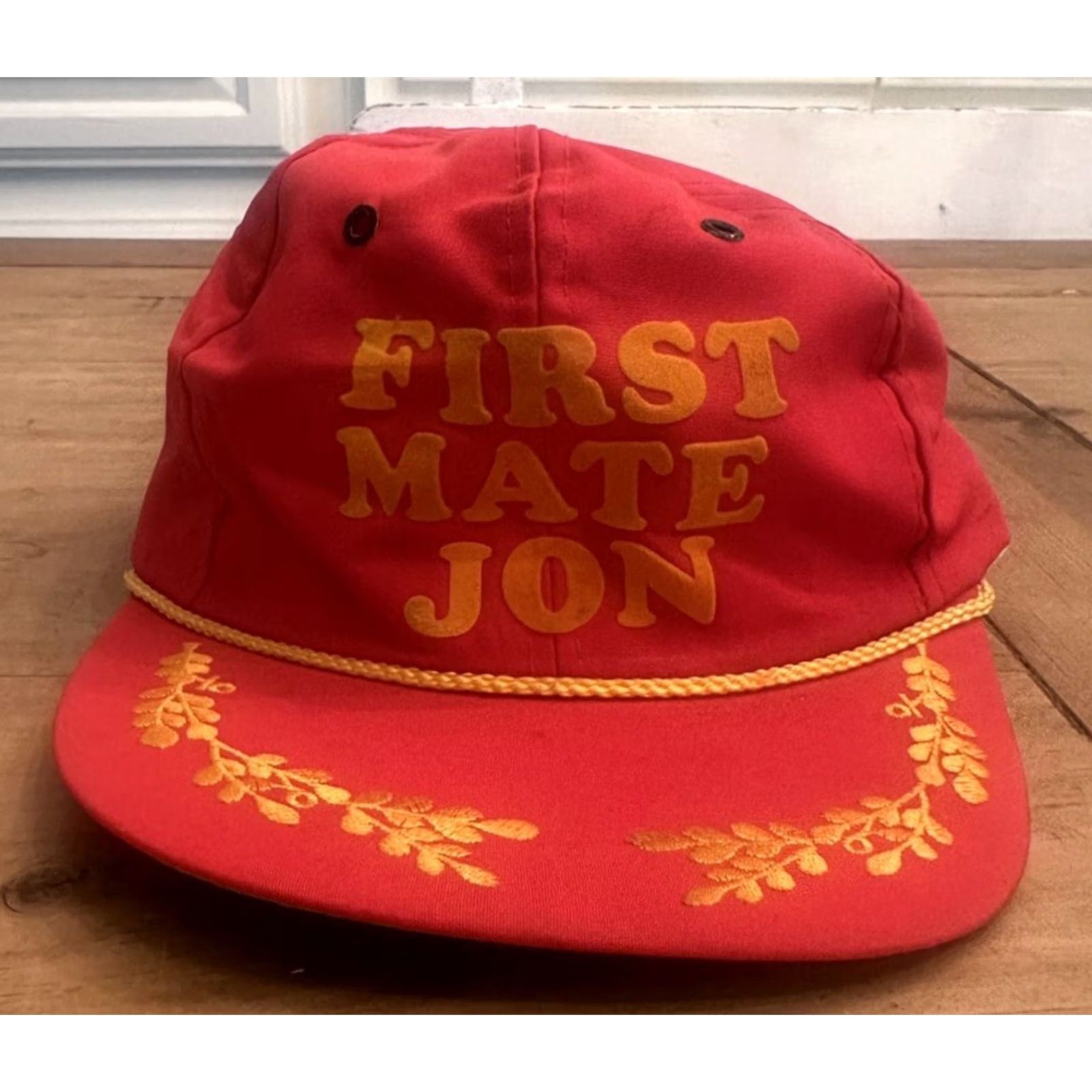 Vintage VINTAGE Unbranded Red SnapBack Hat, One Size, Men, Trucker Hat, First Mate Jon Boating Yacht Captain Fishing Boat, Fish, Red Size ONE SIZE - 2 Thumbnail
