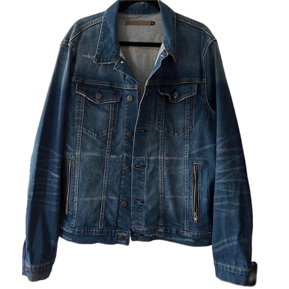 Designer Vigoss Distressed Denim Lightweight Trucker Jean Jacket XL Size US XL / EU 56 / 4 - 2 Thumbnail