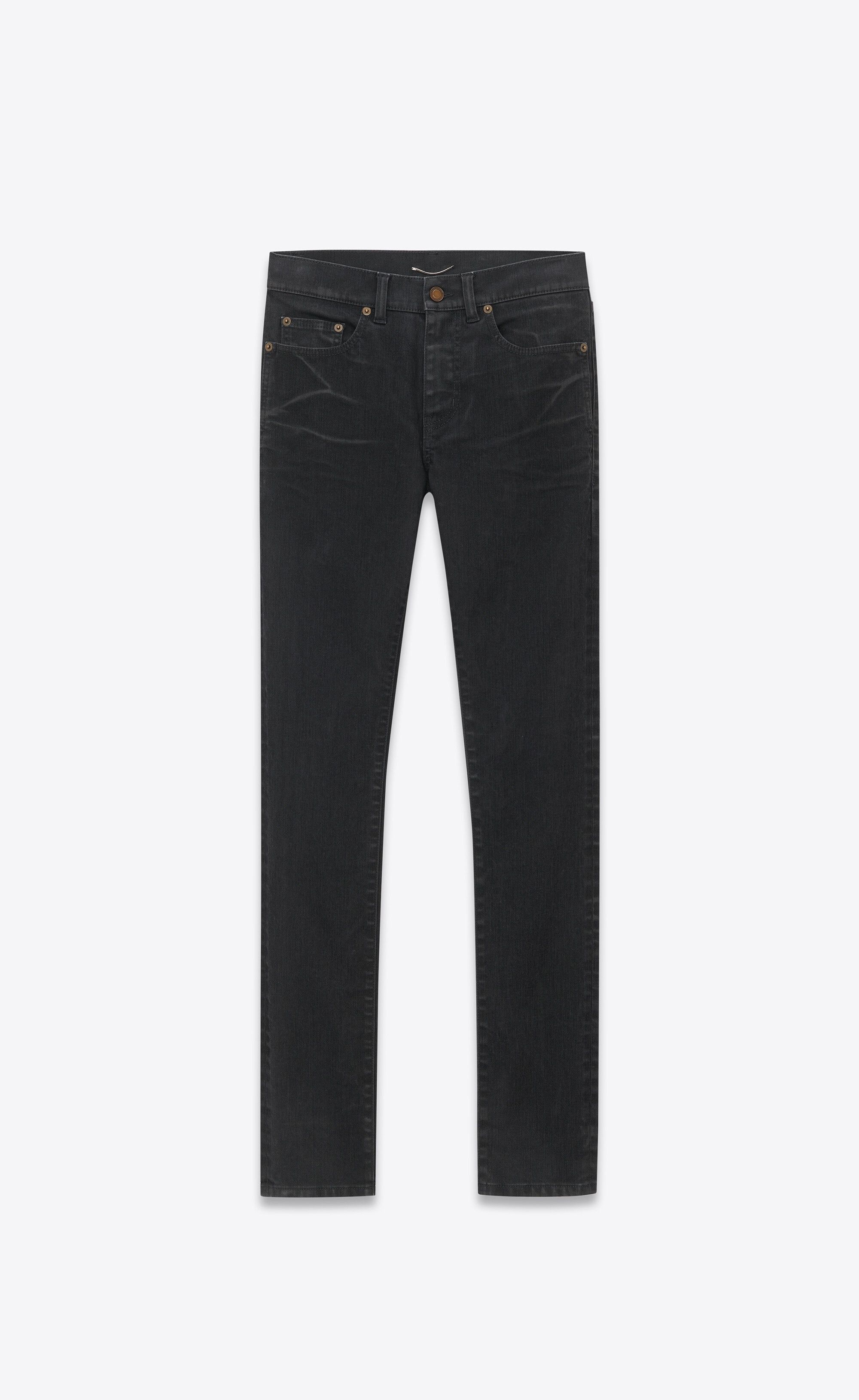 Saint Laurent Paris o1s1wg110125 622876 Skinny Jeans in Light Glazed Denim Black Size US 29 - 1 Thumbnail