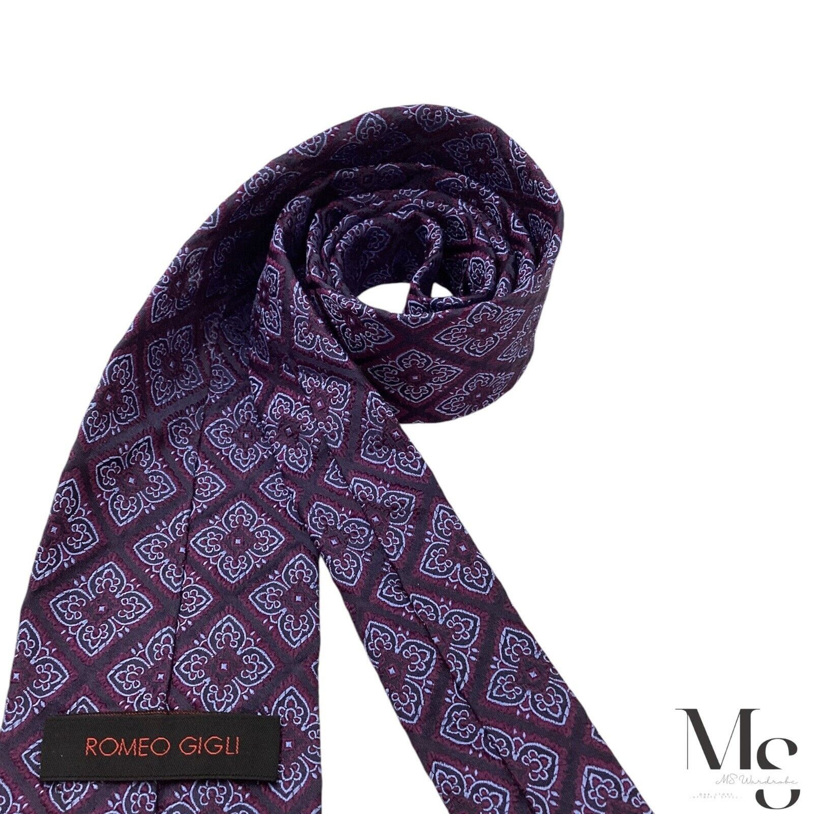 Romeo Gigli ROMEO GIGLI Purple Floral Silk Tie Made In Italy W: 3.25" EX Size ONE SIZE - 4 Thumbnail