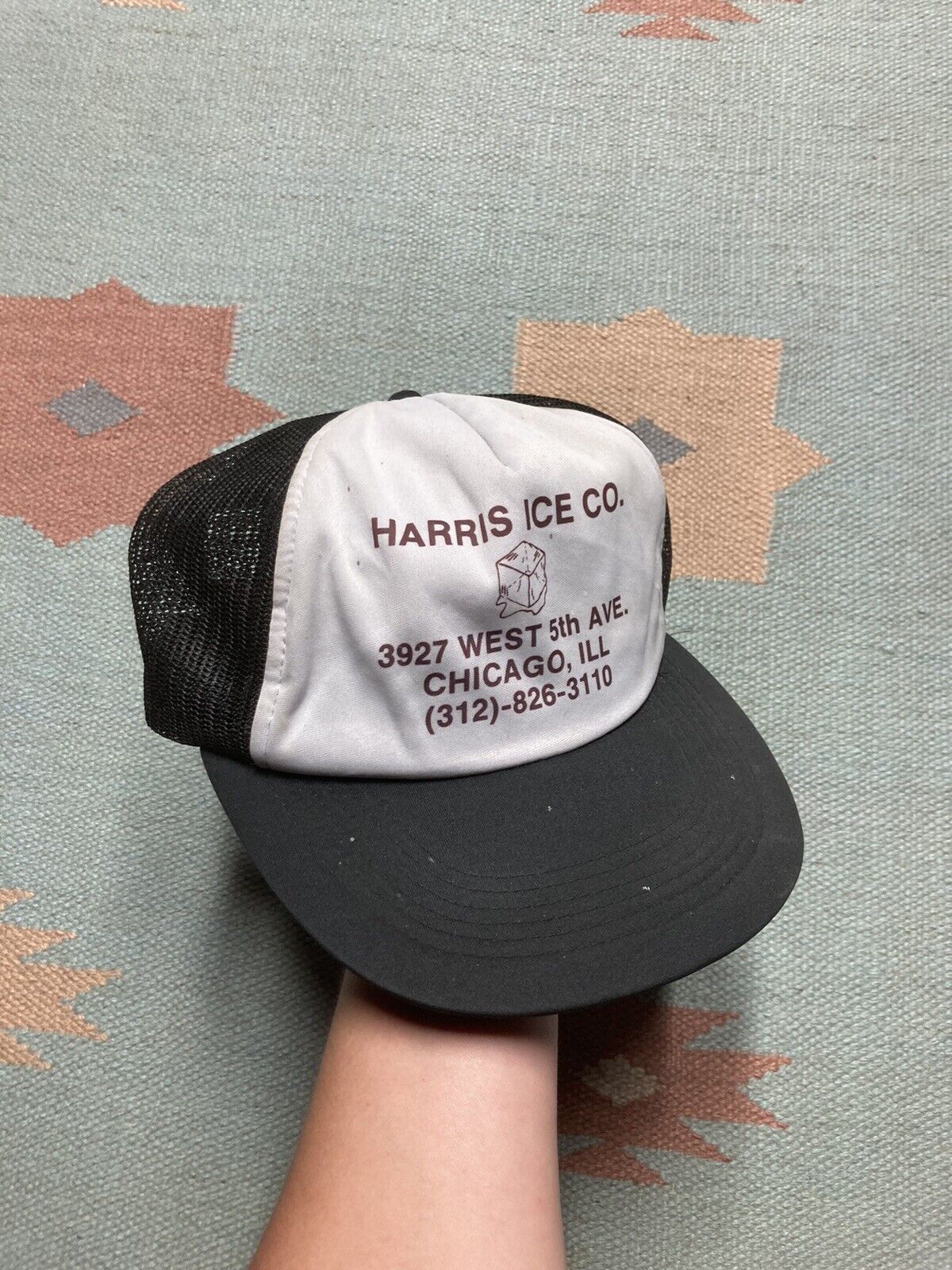 Vintage VTG 90s trucker hat mesh Harris ice co Chicago Illinois Size ONE SIZE - 1 Thumbnail