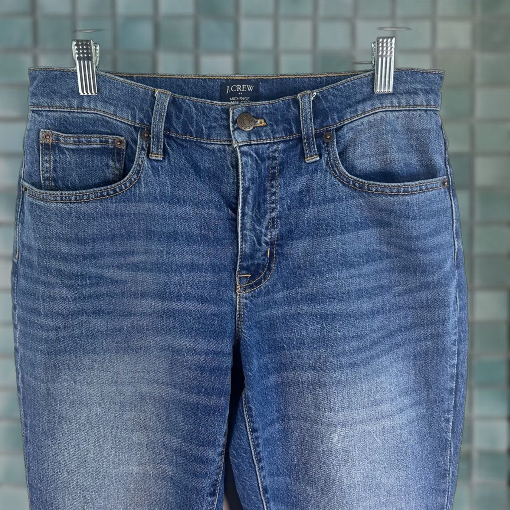 J.Crew J. Crew Jeans Cropped Mid-Rise Flare Denim 28 Blue Distressed Regular Women 32 Inseam 25 in Cotton Blend Spandex Womwns Type: Jeans Size 28" / US 6 / IT 42 - 1 Thumbnail