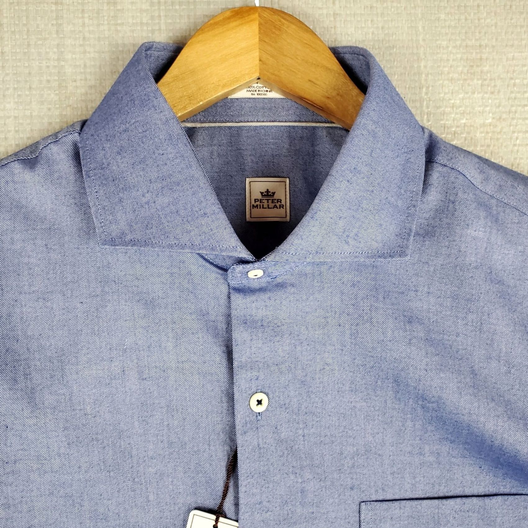 Peter Millar PETER MILLAR Shirt XL Blue Cotton Melange Twill Deadstock NEW 45 Mens Size US XL / EU 56 / 4 - 7 Thumbnail