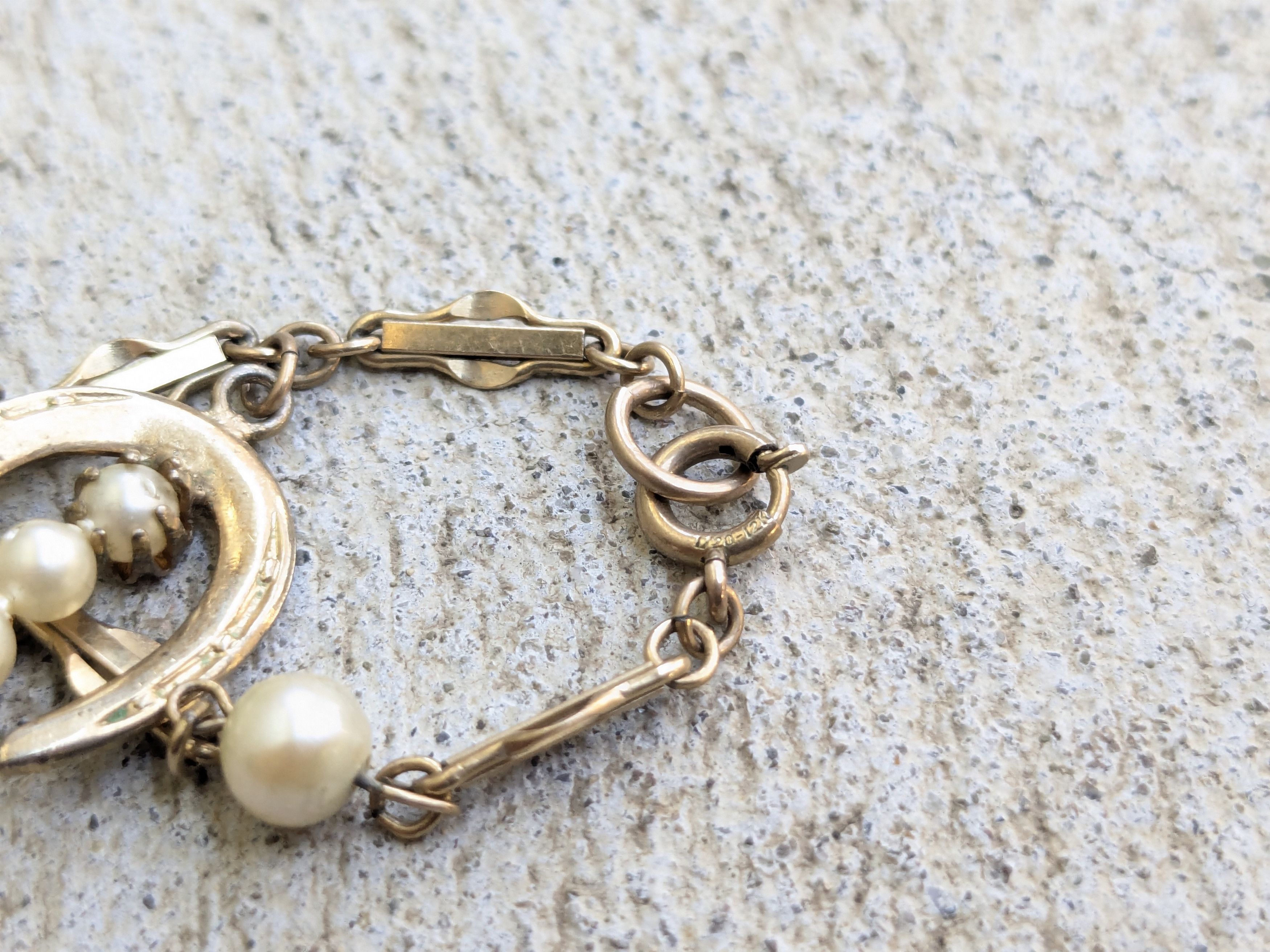 Jewelry × Vintage Vintage Gold Bracelet Pearl Bracelet 1/20 12k GF 7.5" Size ONE SIZE - 6 Thumbnail