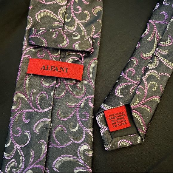 Alfani ALFANI 100% silk Purple Grey Black tie Size ONE SIZE - 2 Thumbnail