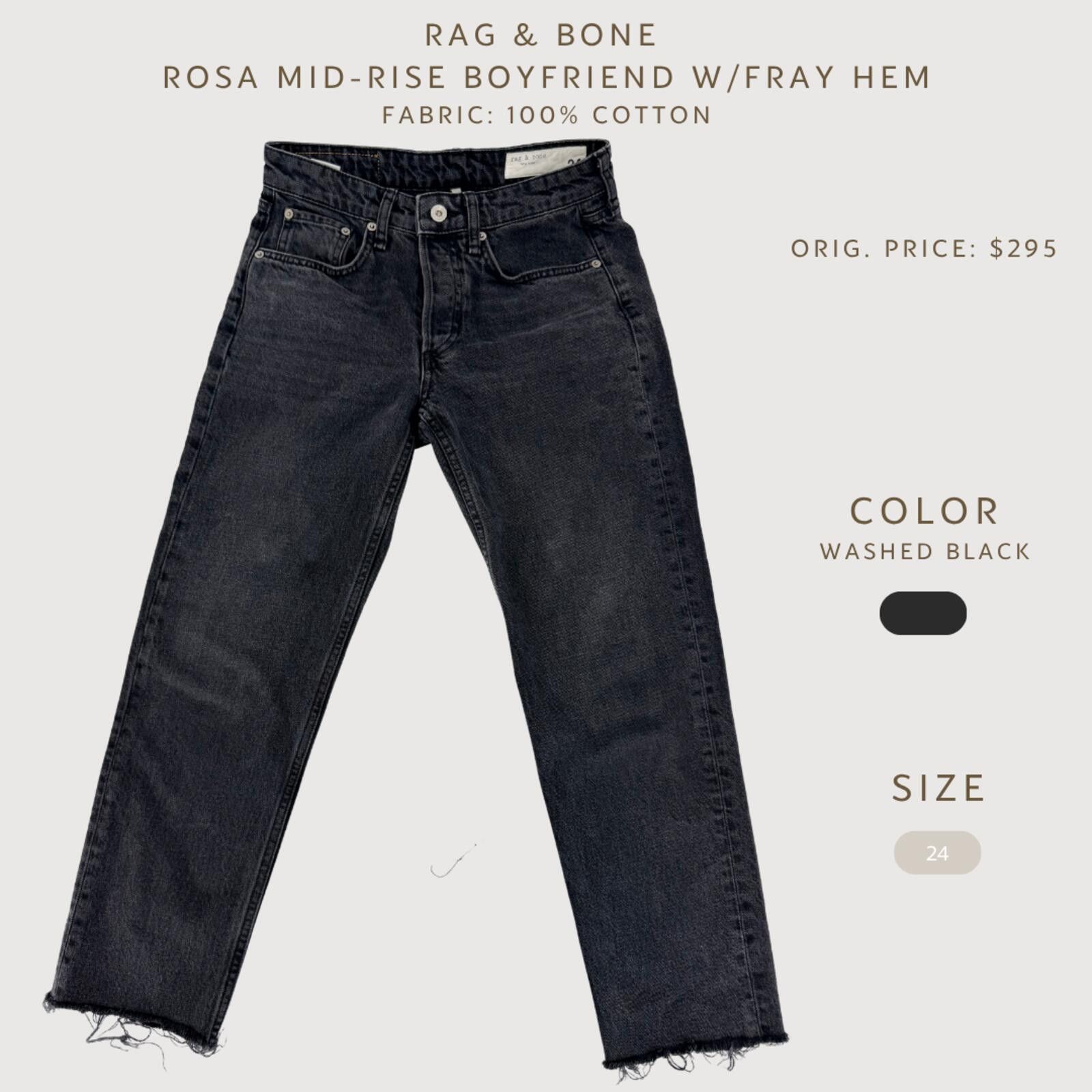 Rag & Bone Rag & Bone Rosa Boyfriend Jeans Fray Hem Black 24 Size 24" / US 00 / IT 34 - 2 Thumbnail