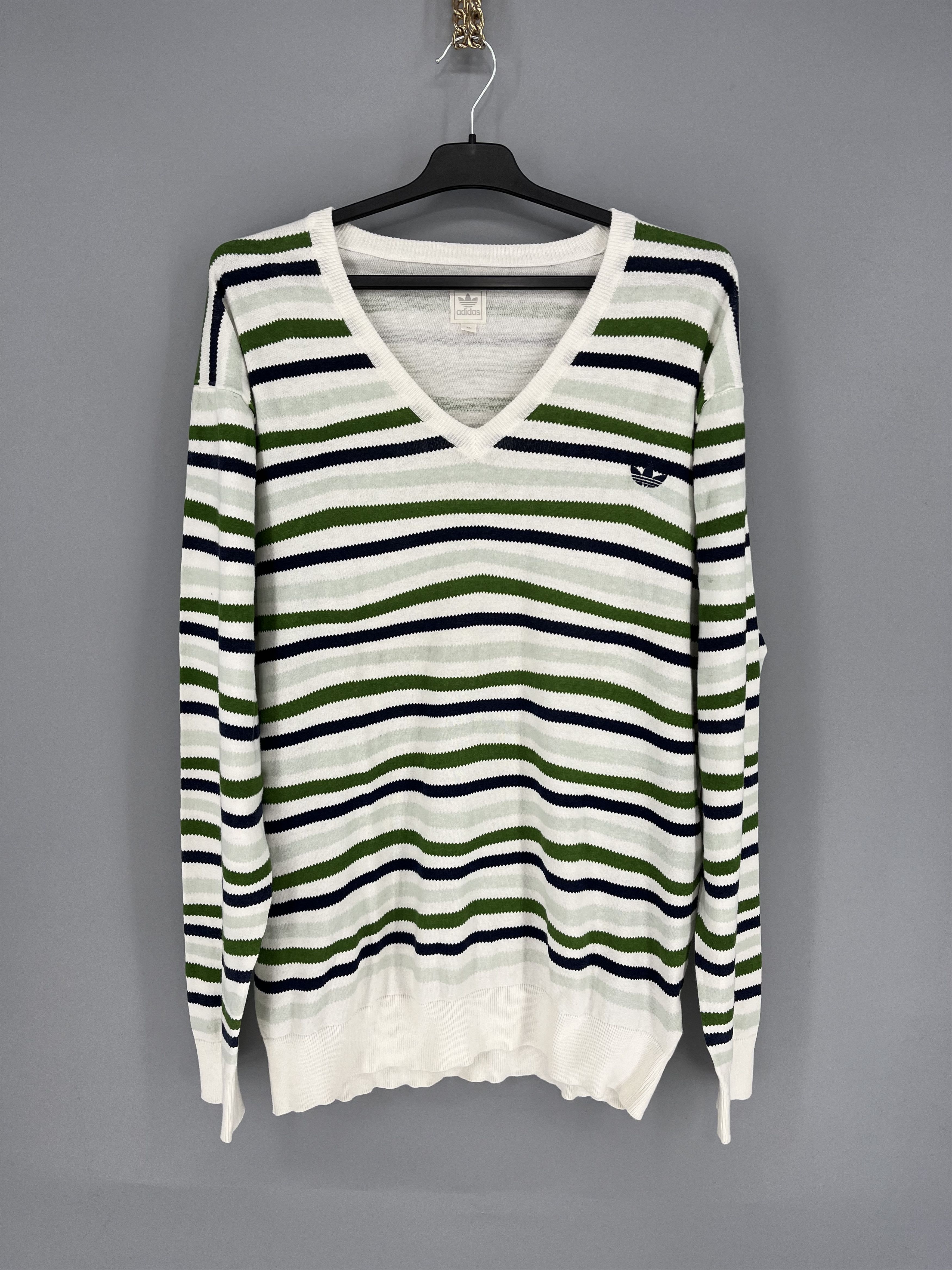 Adidas × Vintage Vintage Y2K Adidas Streetwear Style Striped V-neck Sweater Size US XL / EU 56 / 4 - 1 Thumbnail