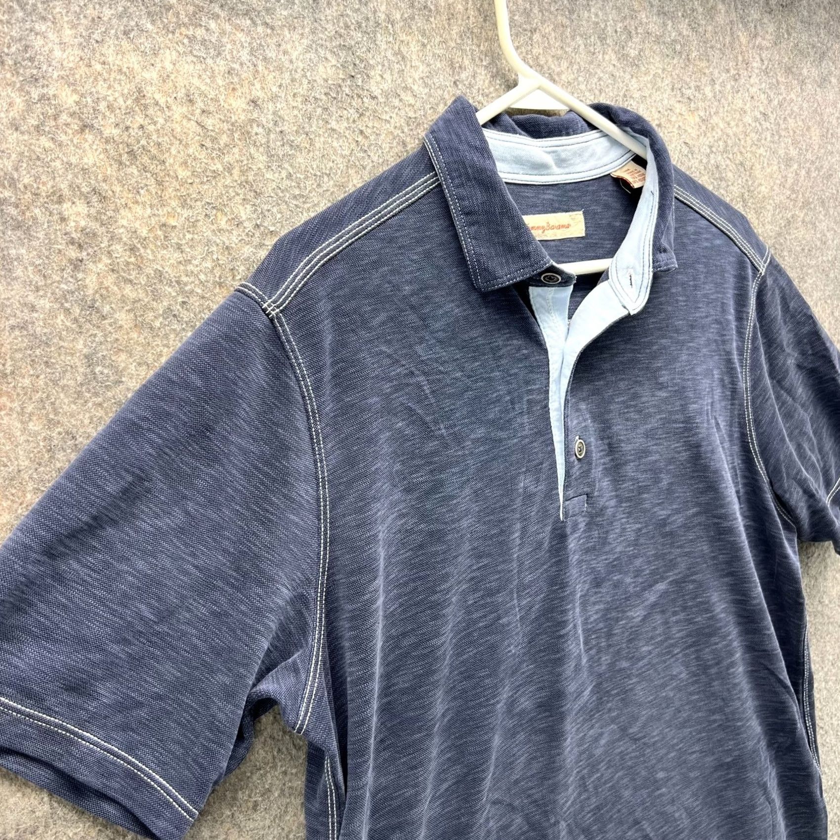 Tommy Bahama VINTAGE Tommy Bahama Polo Shirt Men Medium Heather Blue Preppy Tencel Polyester Dress Shirt Size 40R - 7 Thumbnail