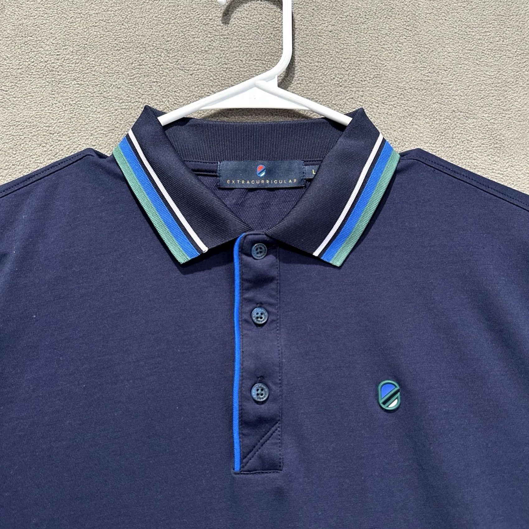 Vintage Extracurricular Polo Shirt Mens Large Navy Blue Performance Golf Striped Collar Size US L / EU 52-54 / 3 - 3 Thumbnail