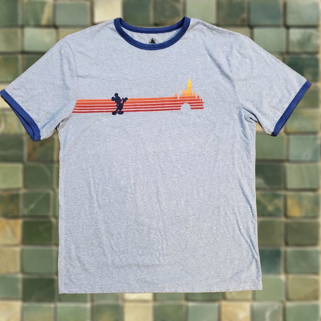 Disney VINTAGE Disneyland Mens L Retro Ringer T Shirt Heathered Blue Parks Vacation Resort Mickey Mouse 70s 80s Mens Size US L / EU 52-54 / 3 - 1 Thumbnail