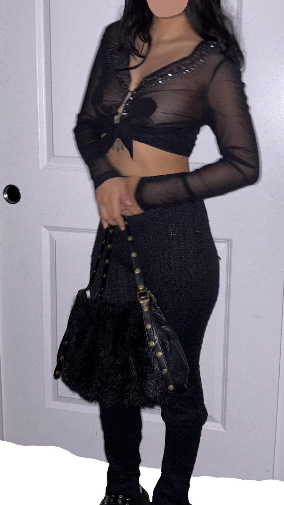 Designer × Vintage Womens Gothic Black Mesh Longsleeve Bedazzled Top Size Med Size M / US 6-8 / IT 42-44 - 4 Thumbnail