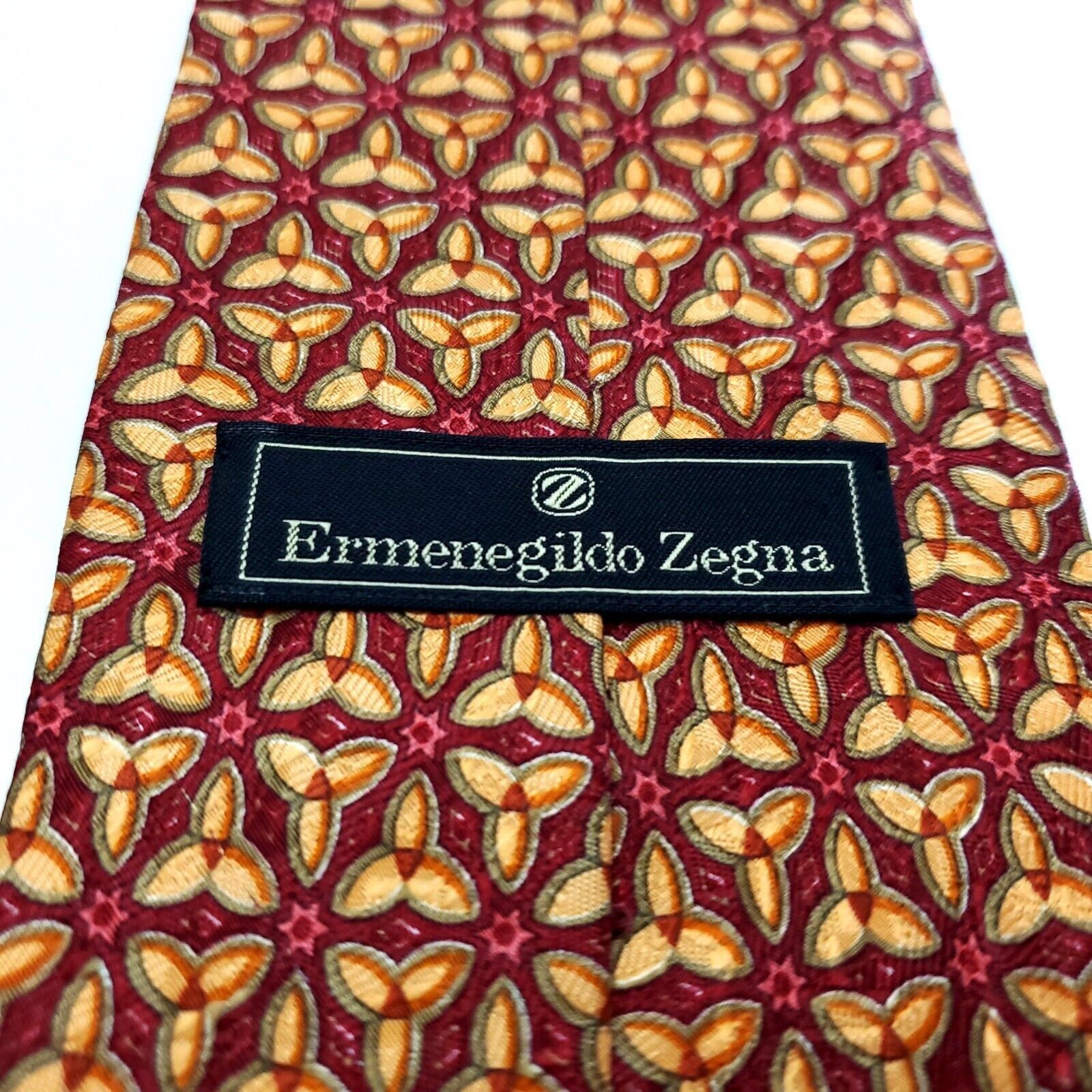 Ermenegildo Zegna Ermenegildo Zegna Red Orange Geometric Floral Print Silk Tie Size ONE SIZE - 3 Thumbnail