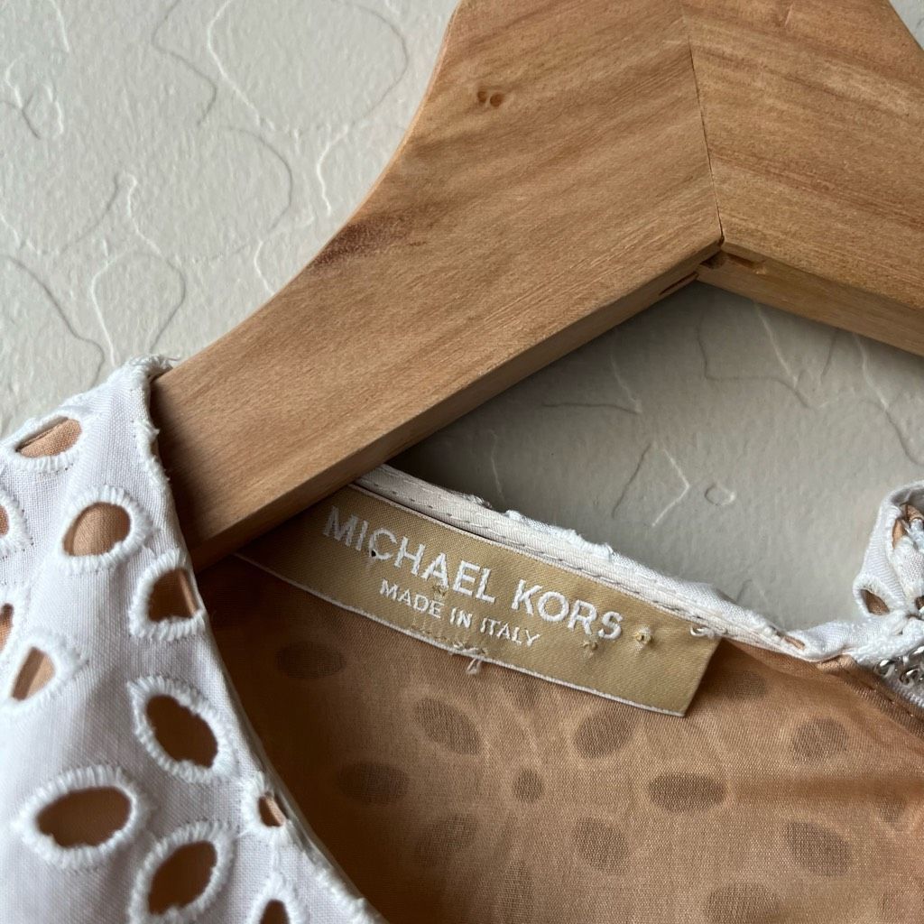 Michael Kors Michael Kors Collection White Eyelet Long Sleeve Knee Length Size XS / US 0-2 / IT 36-38 - 5 Thumbnail