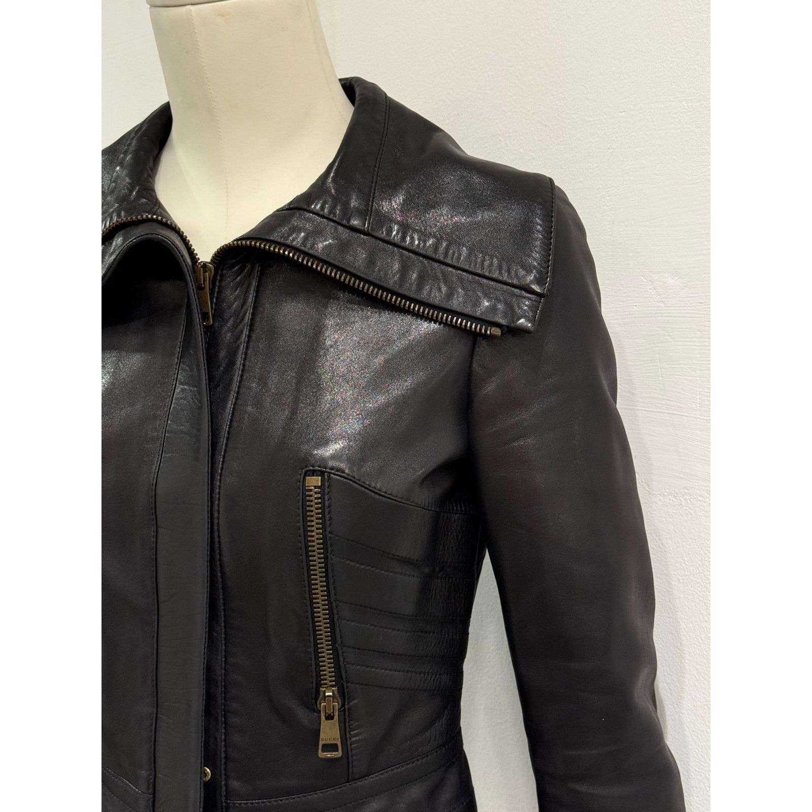 Gucci A/W2003 Gucci by tom Ford paneled moto leather jacket Size M / US 6-8 / IT 42-44 - 10 Thumbnail