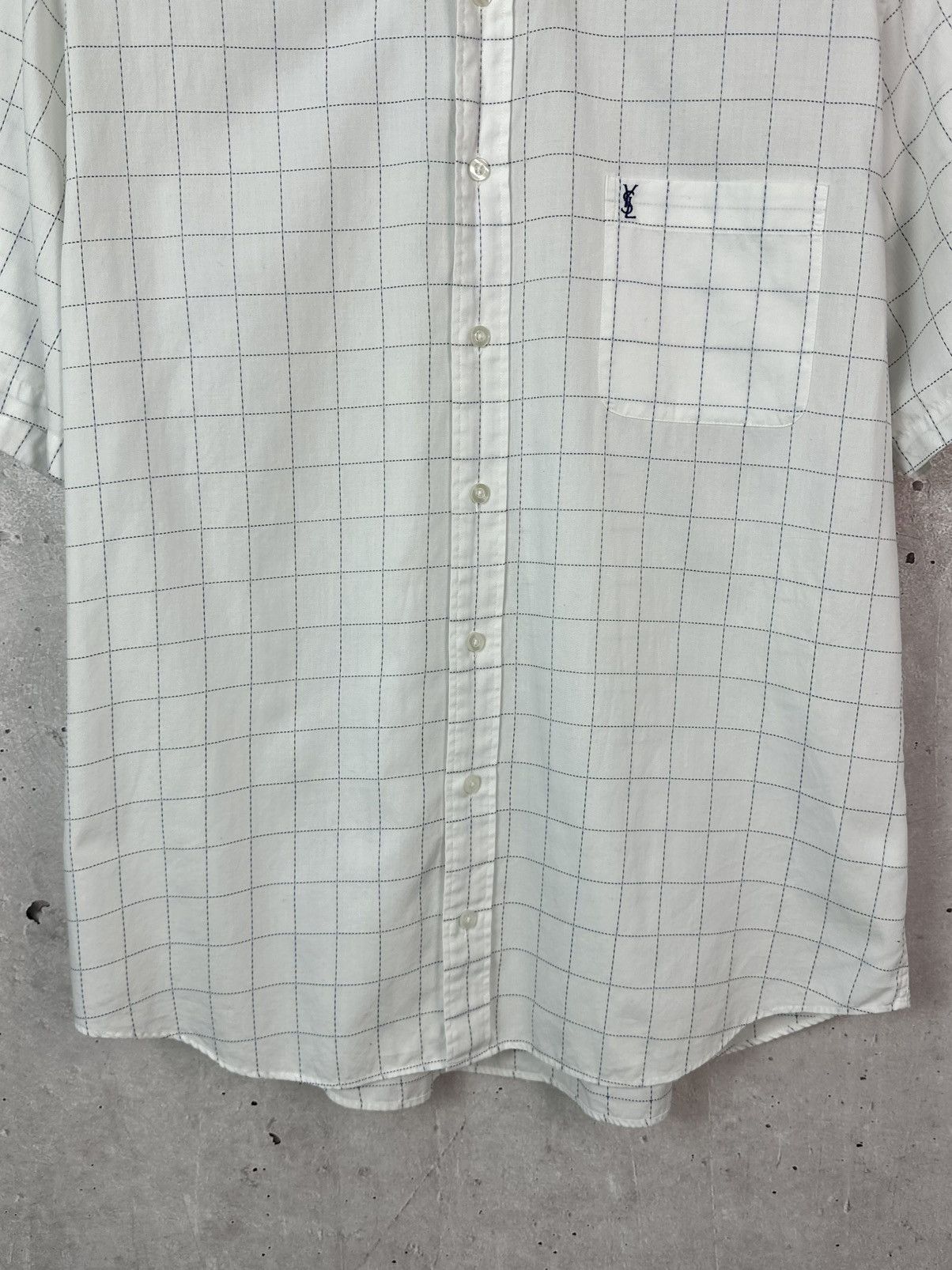 Yves Saint Laurent Vintage YvesSaintLaurent Check White Short Sleeve Shirt Size US L / EU 52-54 / 3 - 6 Thumbnail