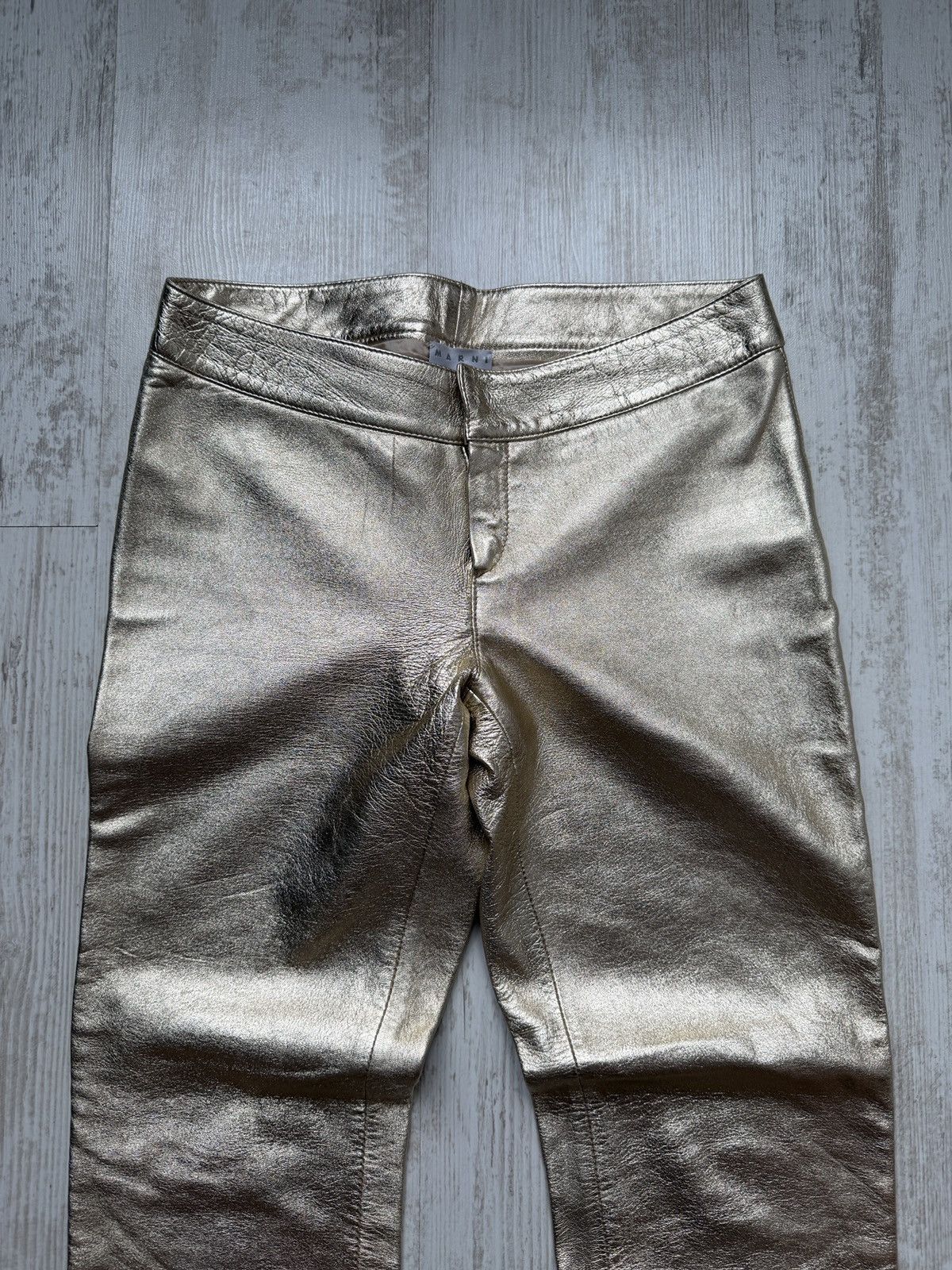 Marni MARNI Gold Metallic Leather Straight Trousers IT 38 Luxury Size 26" / US 2 / IT 38 - 5 Thumbnail