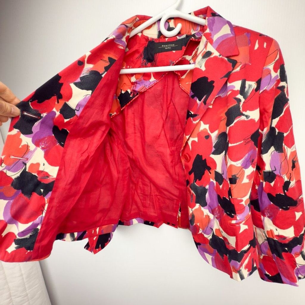 Max Mara MAXMARA W-E 2023 Floral Maximalist Red Short Blazer sz L 14 Size XL / US 12-14 / IT 48-50 - 3 Thumbnail