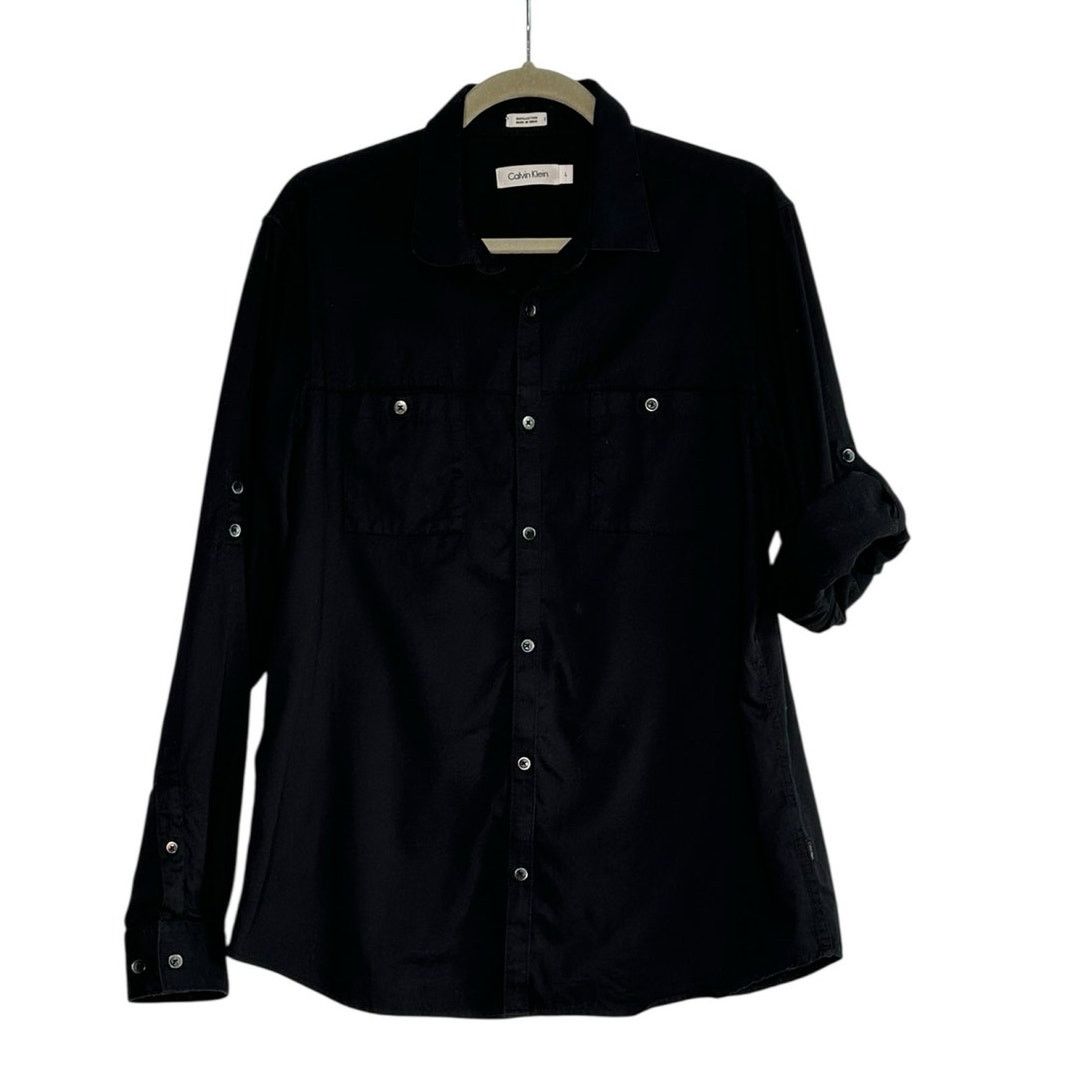 Calvin Klein Calvin Klein black button roll tab sleeves shirt size large Size US L / EU 52-54 / 3 - 5 Thumbnail