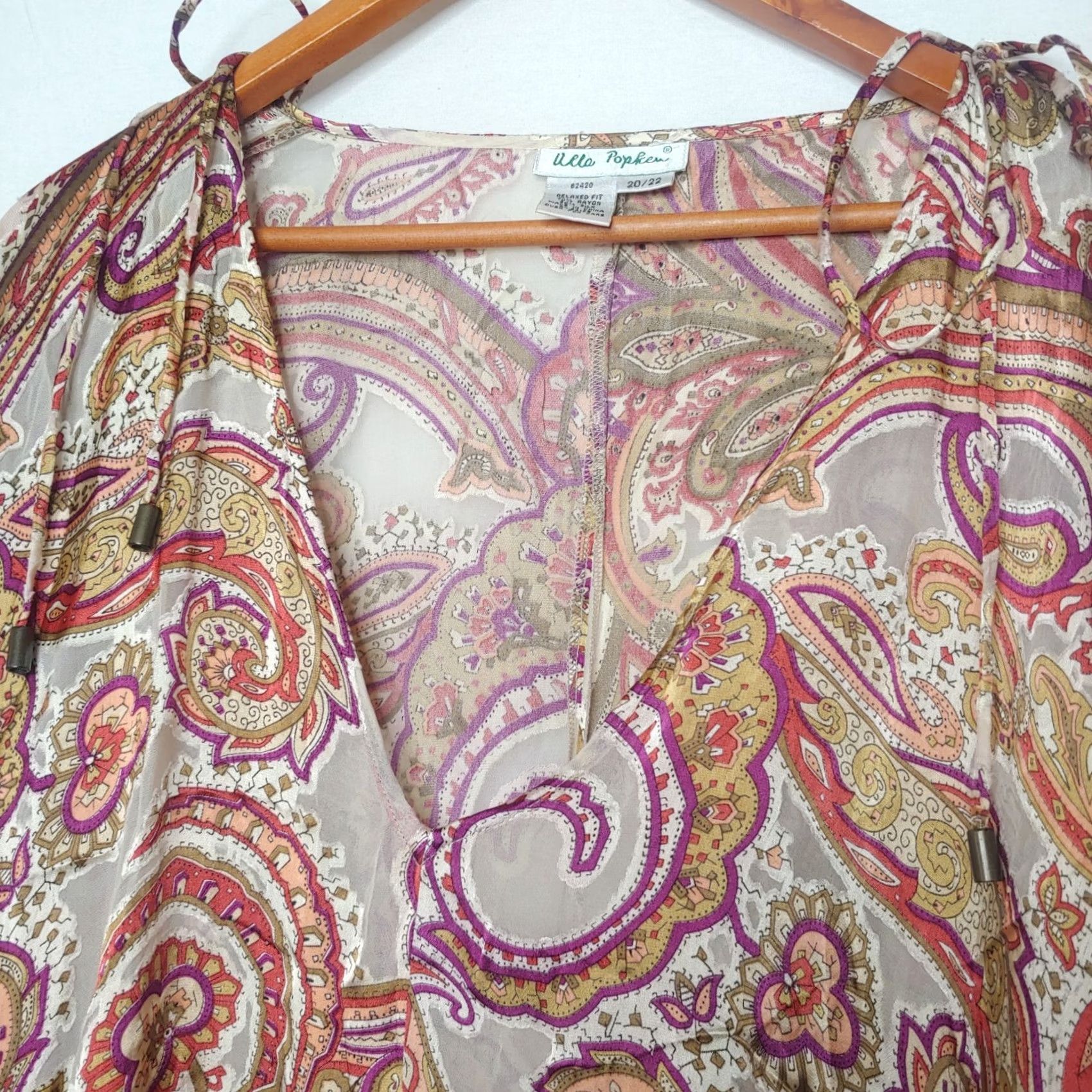 Vintage VINTAGE Ulla Popken Blouse Plus Size 20/22 Blouse Brown Paisley Bell Sleeve Rayon Silk Boho Bohemia Eccentric Womens Size 3XL / US 20-22 - 3 Thumbnail