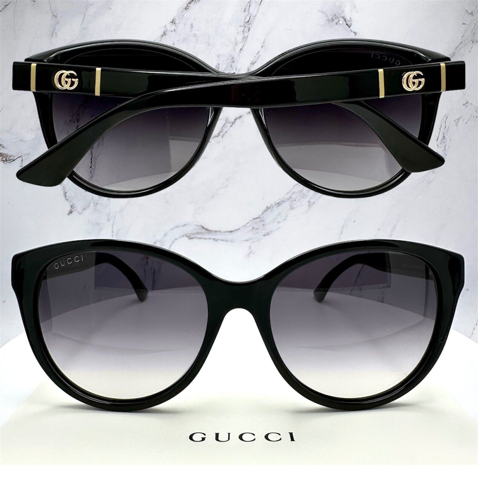 Gucci New Gucci Sunglasses Black Acetate Round Gold Metal GG Logo Size ONE SIZE - 23 Thumbnail