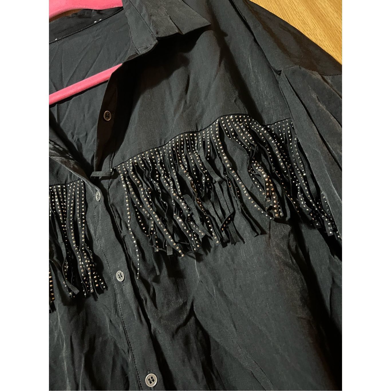 Other Woman’s Black Button Up Top With Rhinestone Fringe Woman’s S Size L / US 10 / IT 46 - 4 Thumbnail
