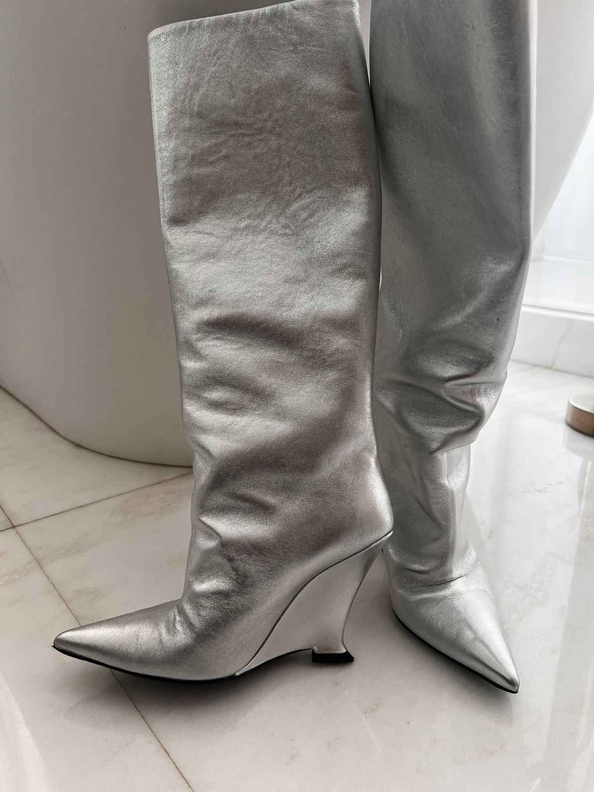 Japanese Brand Knee high wedge silver boots Size US 6.5 / IT 36.5 - 12 Thumbnail