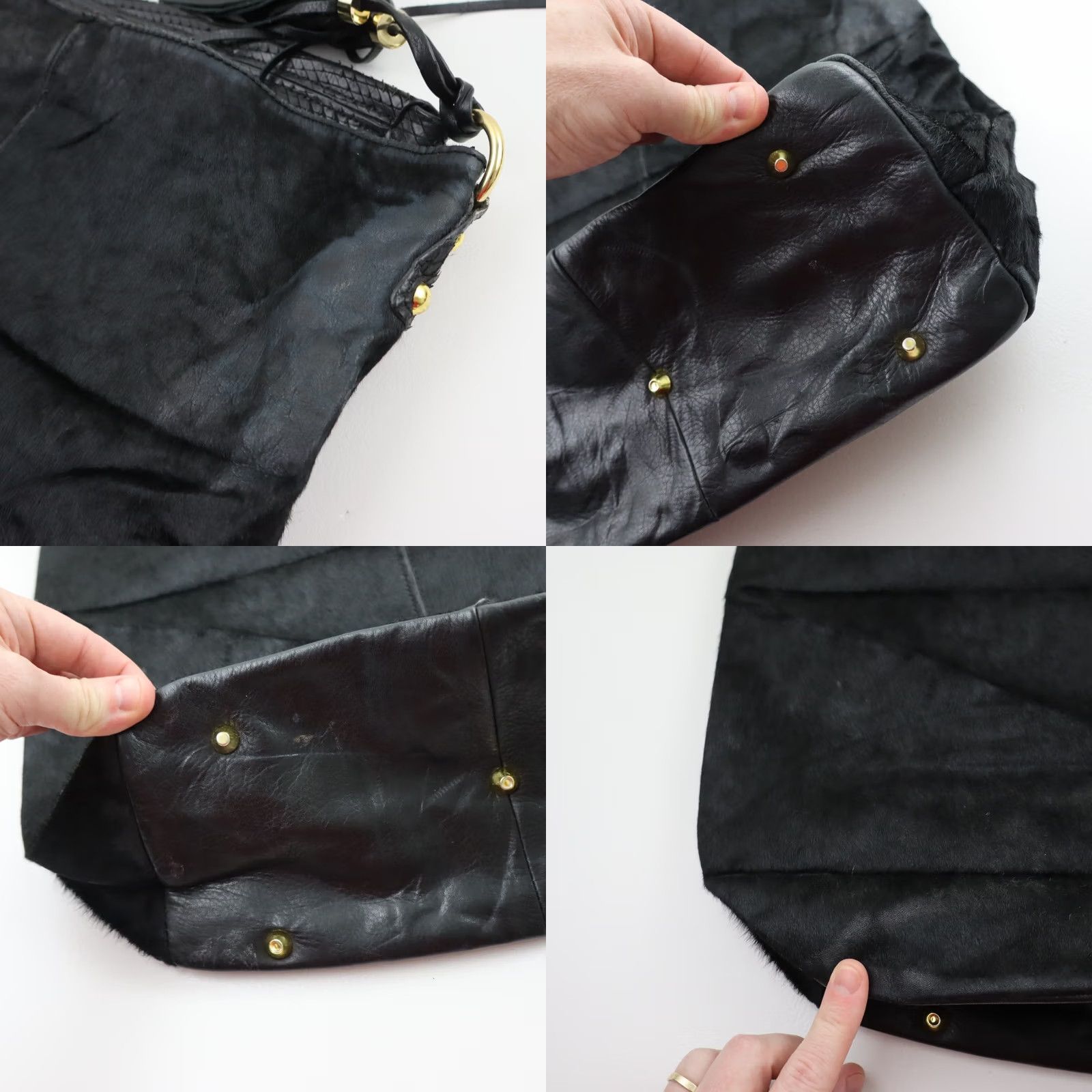 Cynthia Rowley CYNTHIA ROWLEY Leather Hair-On Hobo Bag Purse Damaged Vintage Large Black Casual Shoulder Bag Womens Size ONE SIZE - 8 Thumbnail
