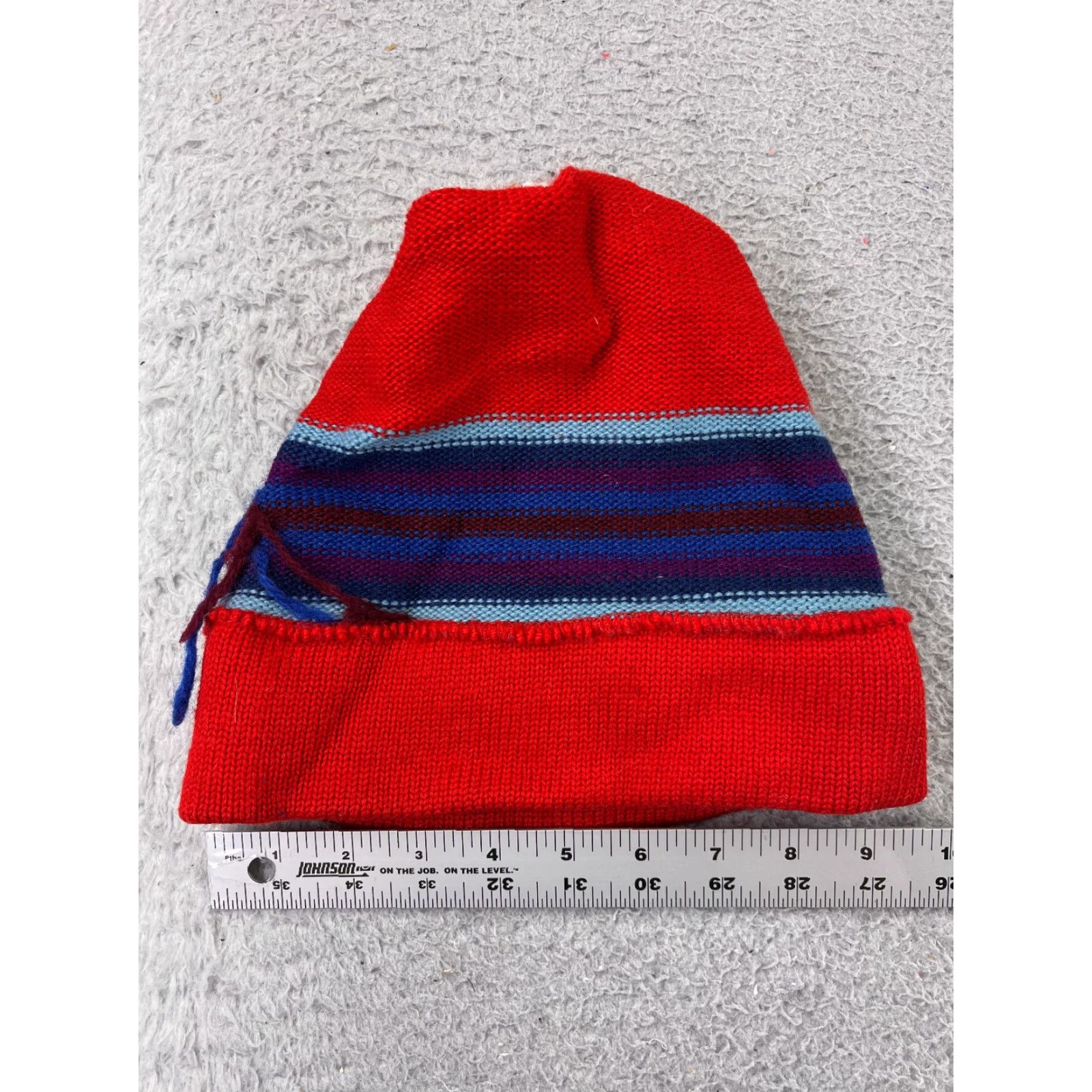 Vintage Wigwam Beanie Adult One Size Red Blue Stripe Knit Wool Hat/Cap Mens Beanie Stripe USA Winter Size ONE SIZE - 5 Thumbnail