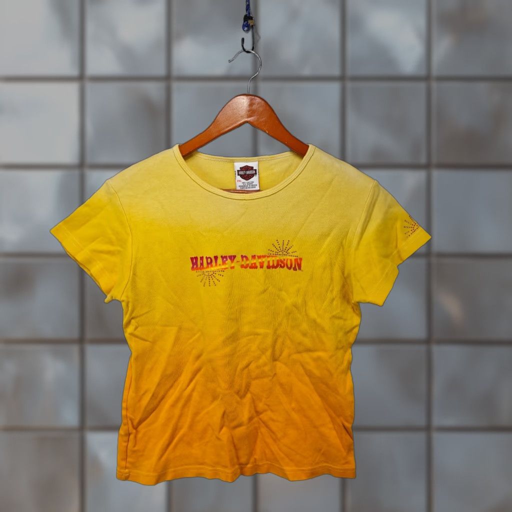 Harley Davidson VINTAGE Harley-Davidson T Shirt Womens 2XL 90s Casual Short Sleeve Yellow Cotton Regular Size XXL / US 16-18 / IT 52-54 - 1 Thumbnail