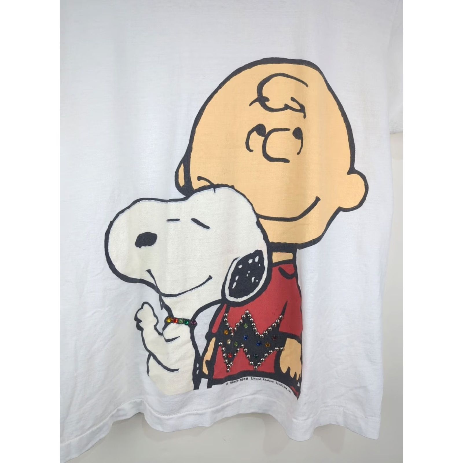 Peanuts VINTAGE Syndicate United Peanuts T Shirt White Large Crew Neck Short Sleeve Beaded Logo Snoopy Charlie Brown 80s 90s Men // Size US L / EU 52-54 / 3 - 2 Thumbnail