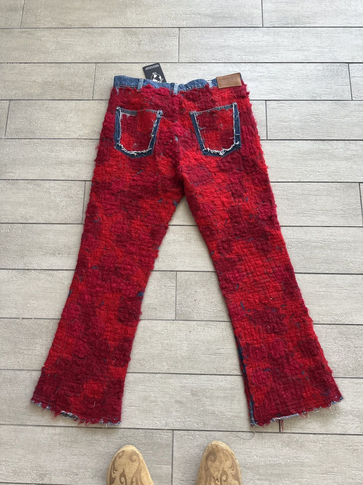 Earthling Earthling VIP Red Floral Distressed Denim – Size 36 Size US 36 / EU 52 - 3 Thumbnail
