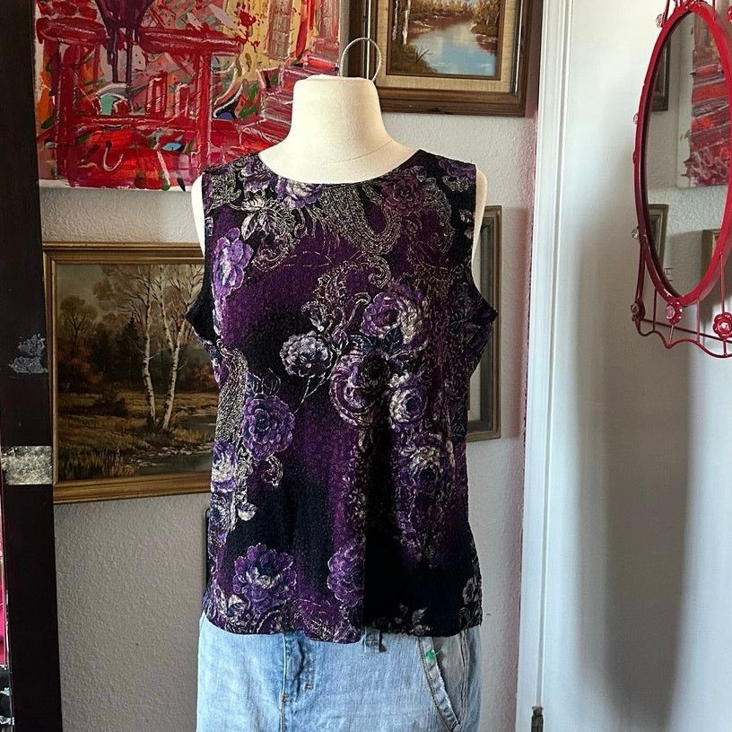 Other white stag purple black gold floral tank top Size L / US 10 / IT 46 - 1 Thumbnail