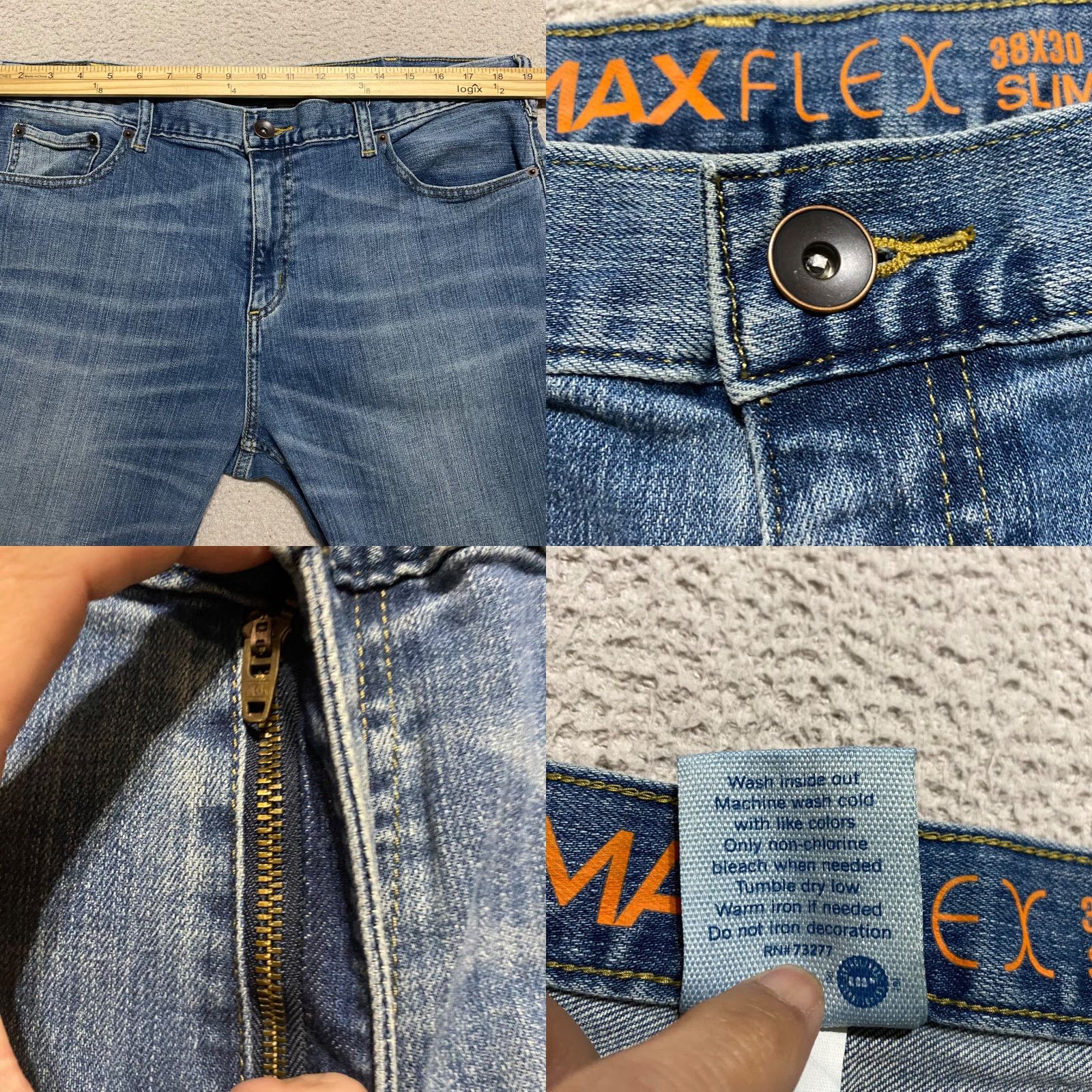 Vintage Urban Pipeline Jeans Men Slim Straight 38x30 Blue Denim Mid Rise Medium Wash 5-Pocket Design Size US 38 / EU 54 - 8 Thumbnail