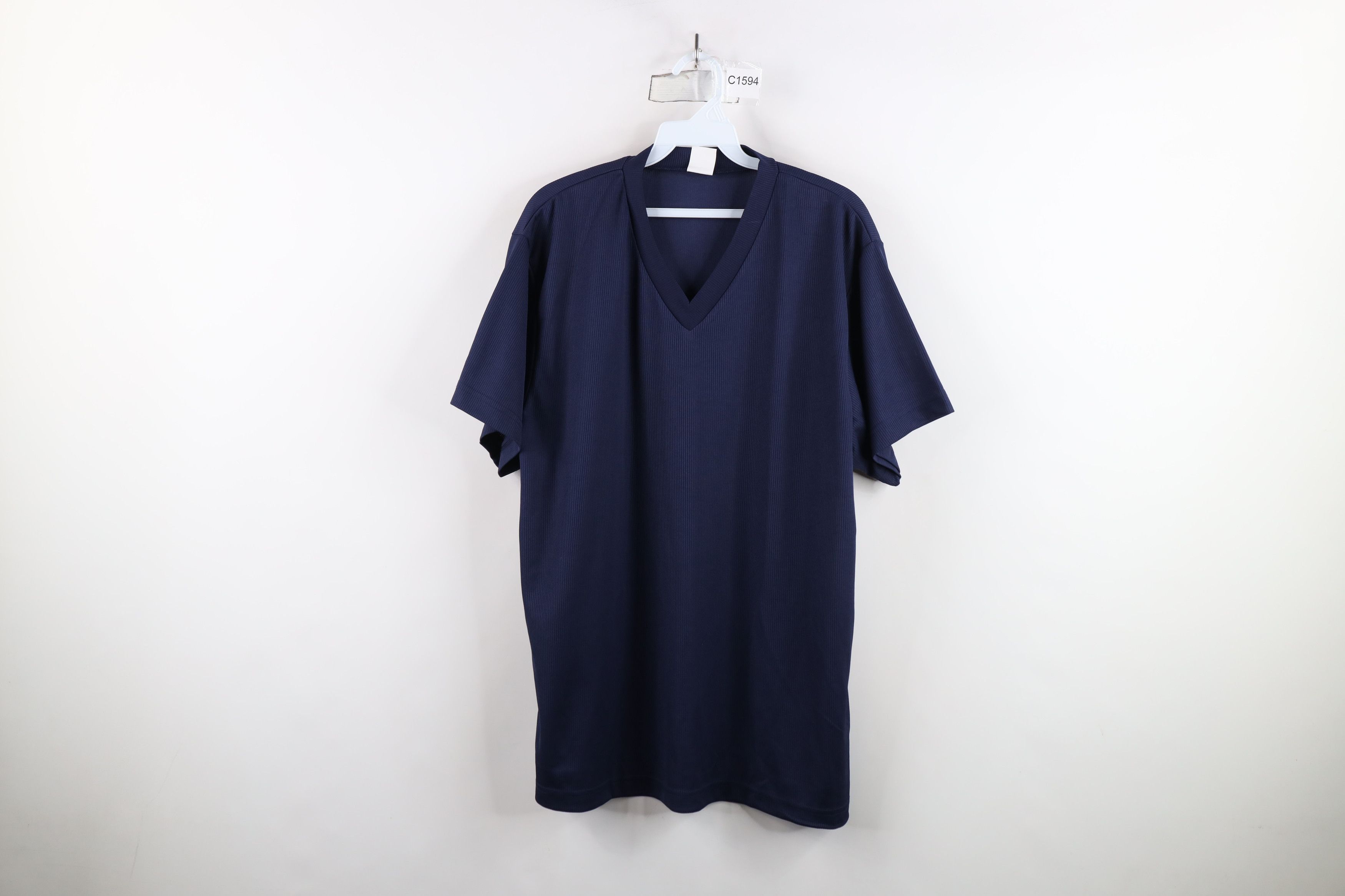Vintage Vintage 90s Streetwear Knit Short Sleeve V-Neck T-Shirt Blue Size US XL / EU 56 / 4 - 1 Thumbnail