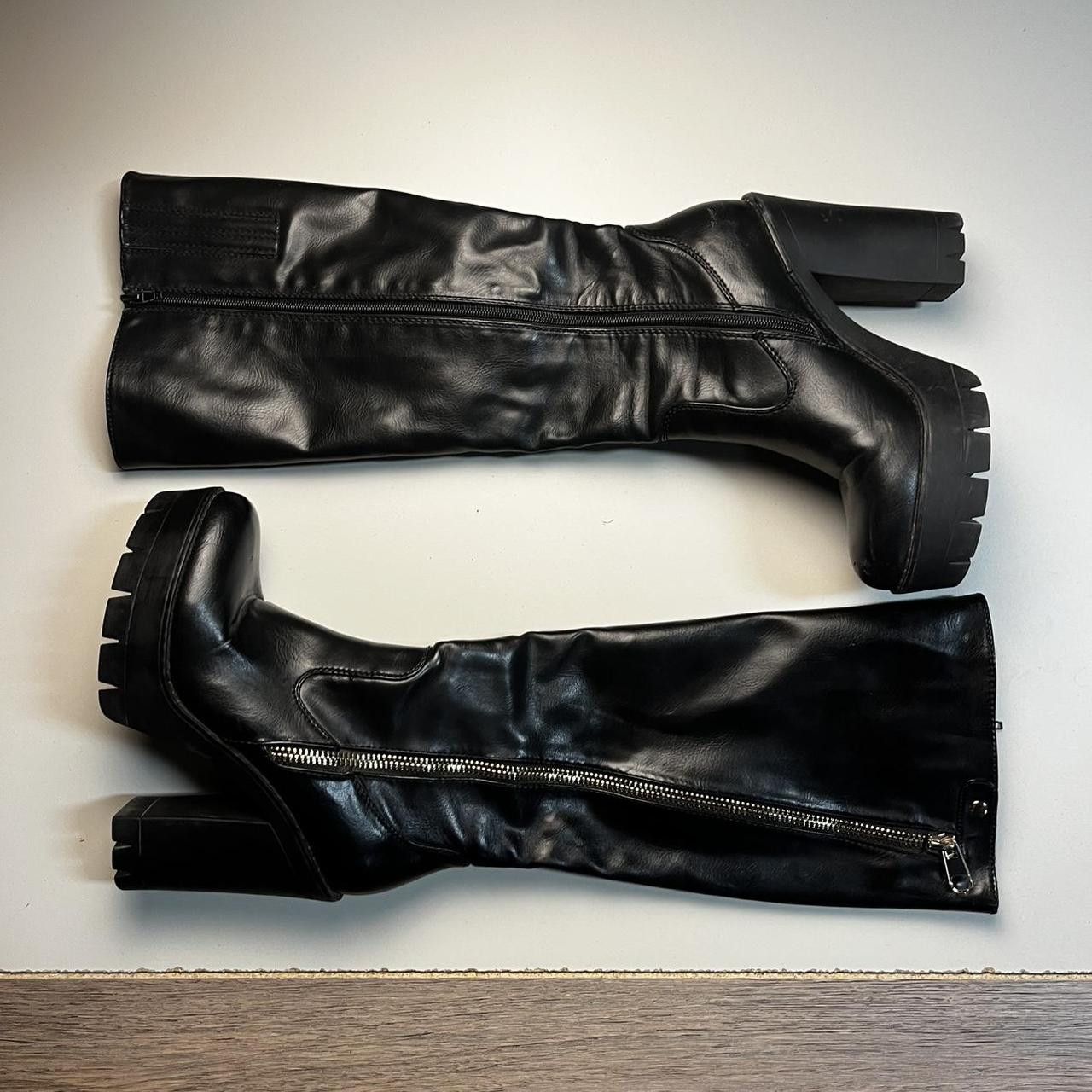 Other Black leather platform boots with zipper detail #goth #boho Size US 8 / IT 38 - 1 Thumbnail