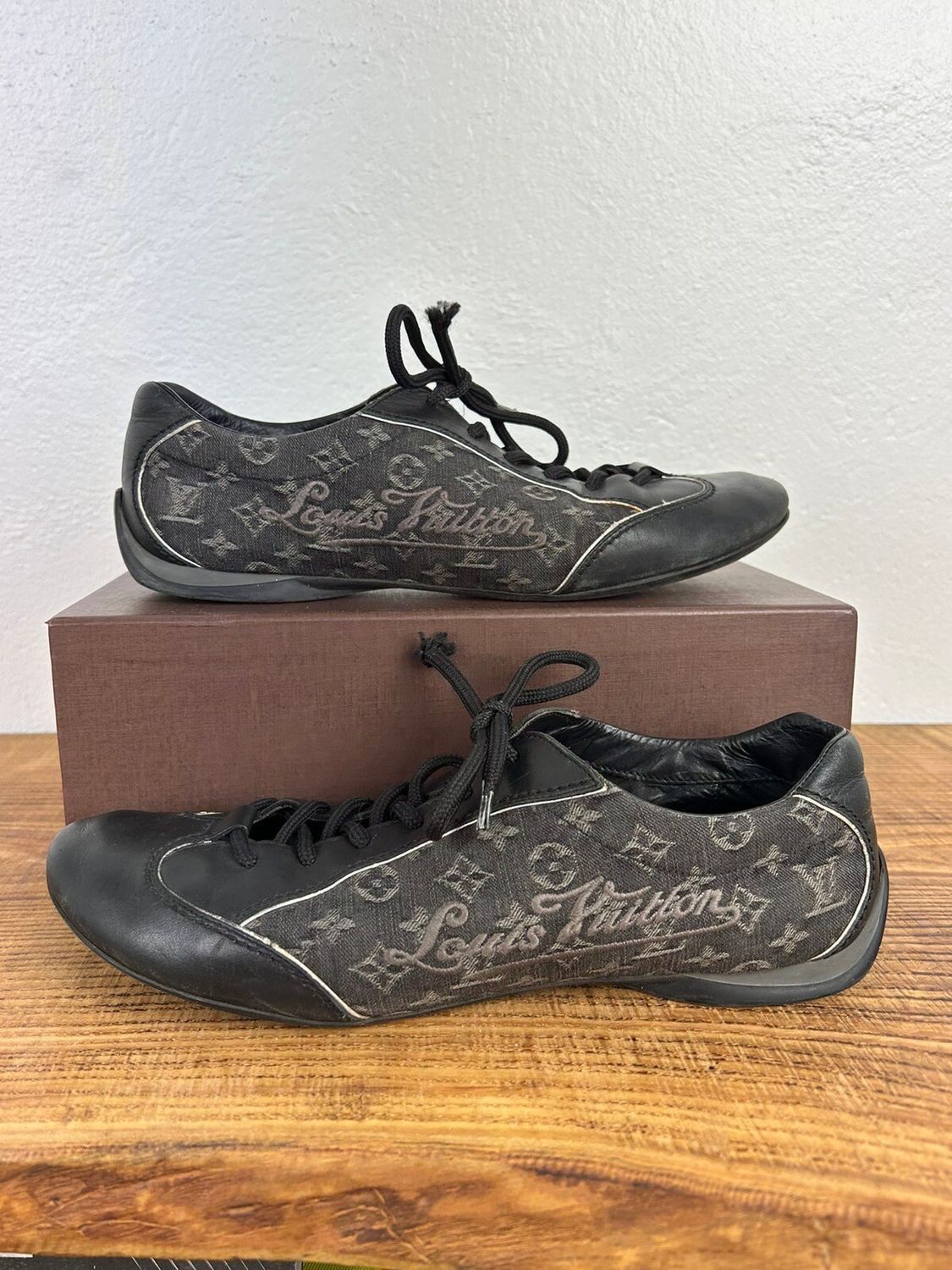 Louis Vuitton Louis Vuitton Denim And Leather Monogram Low Top Sneakers Size US 7.5 / IT 37.5 - 1 Thumbnail