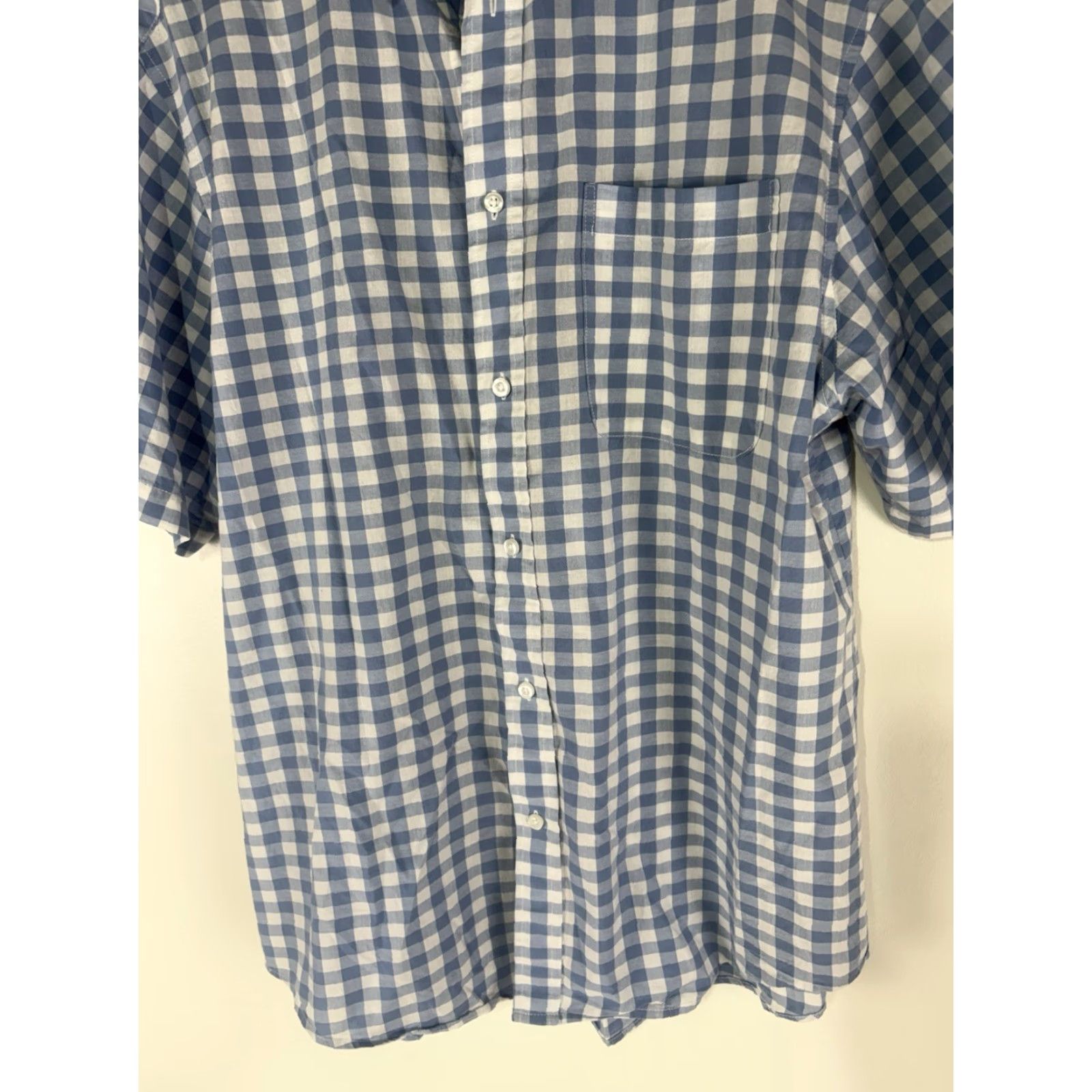 Vintage VINTAGE? No. Gioberti Italy Button-Up Shirt Men L blue/white check 100% cotton casual workwear breathable pockets Size US L / EU 52-54 / 3 - 3 Thumbnail