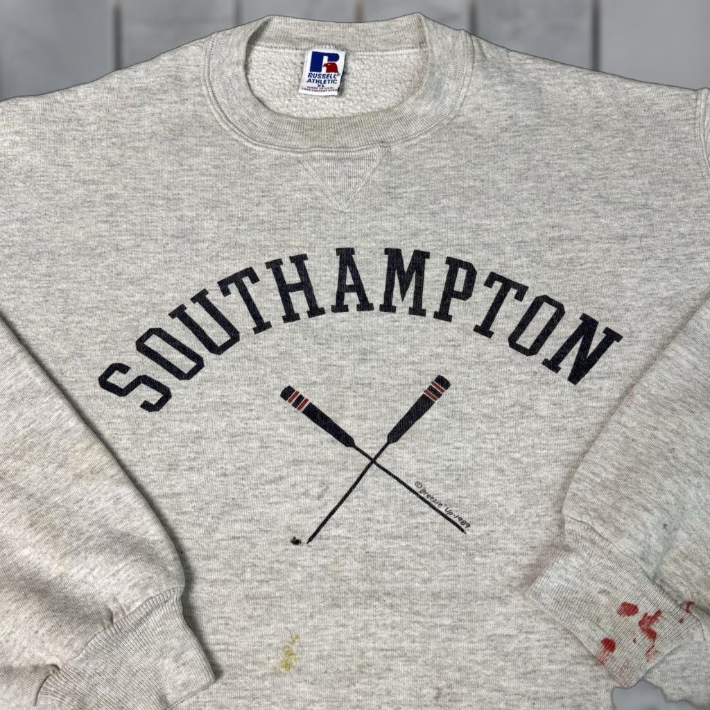 Vintage VINTAGE Russell Athletic South Hampton Sweatshirt Men XL Gray 90s Pullover Distressed Rare Size US XL / EU 56 / 4 - 1 Thumbnail